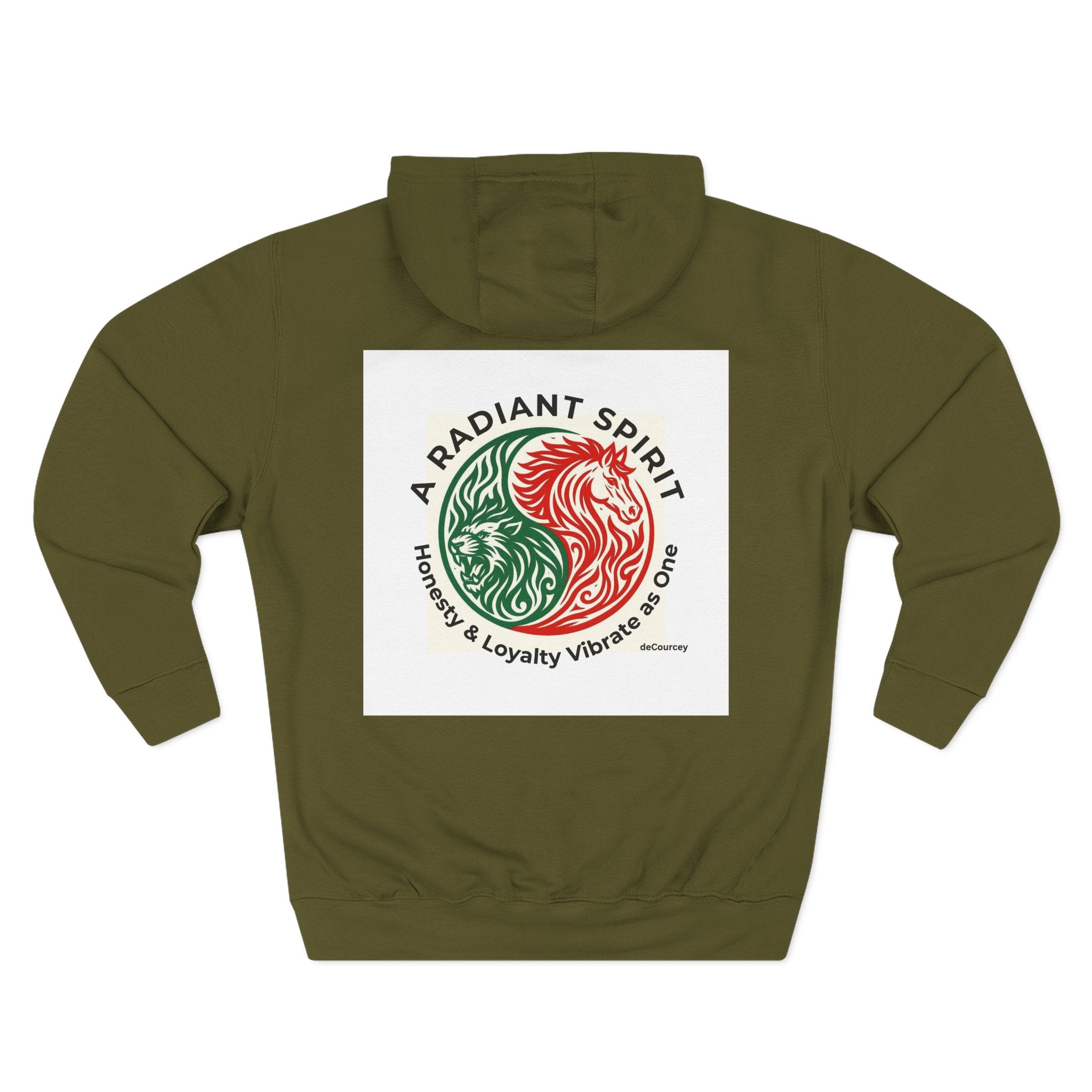 Radiant Spirit Yin-Yang Hoodie ; Honesty & Loyalty Graphic Fleece Hoodie; The Radiant Spirit; Leo and Horse Zodiac ; Leo Horse Star signs;  Astrology Fiery Horse and Leo Verse; Astrological character...