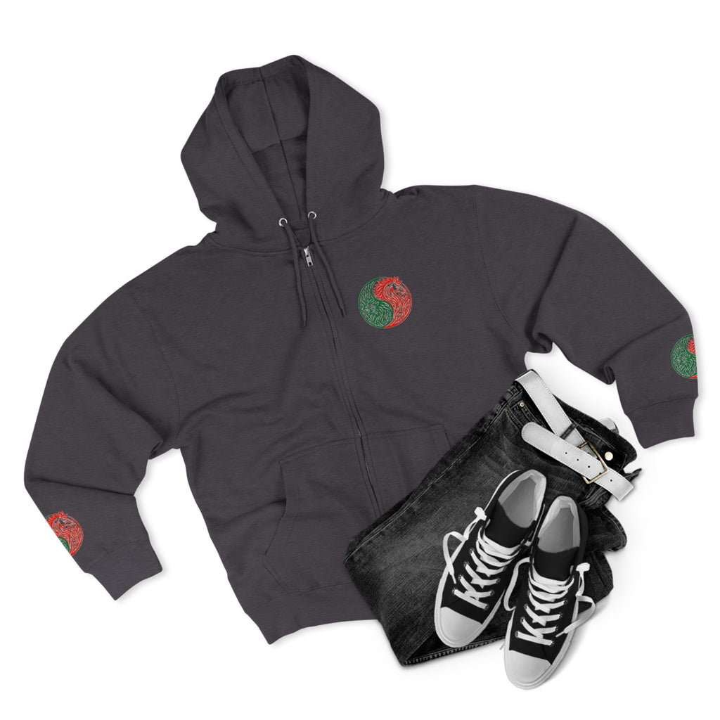 Yin Yang Dragon Zip Hoodie — Joyful & Fierce Inspirational Graphic Hoodie.