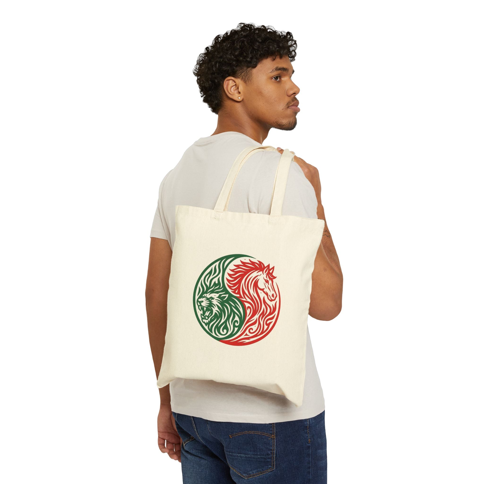 Yin Yang Lion & Horse Canvas Tote — Joyful & Sincere Eco Market Bag