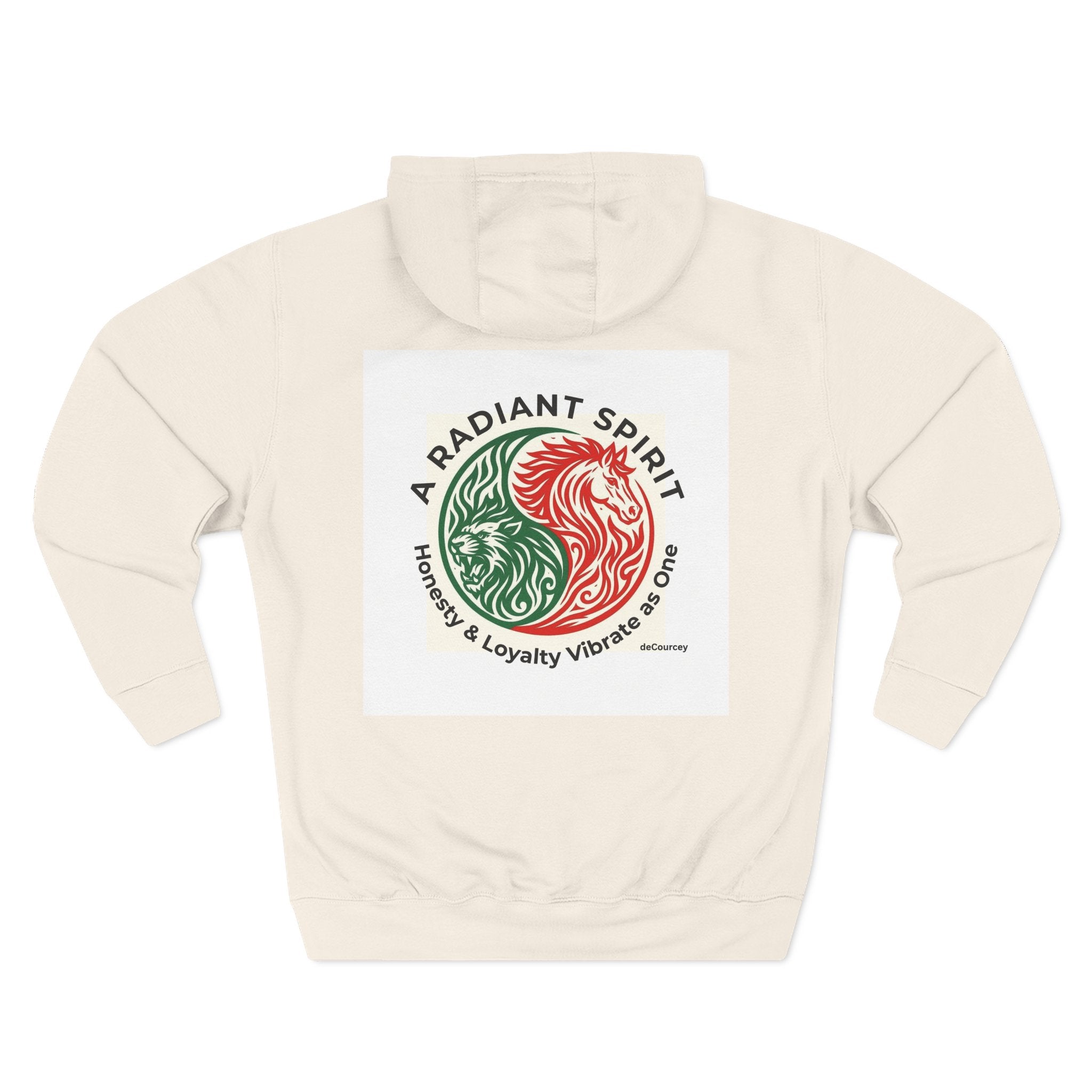 Radiant Spirit Yin-Yang Hoodie ; Honesty & Loyalty Graphic Fleece Hoodie; The Radiant Spirit; Leo and Horse Zodiac ; Leo Horse Star signs;  Astrology Fiery Horse and Leo Verse; Astrological character...