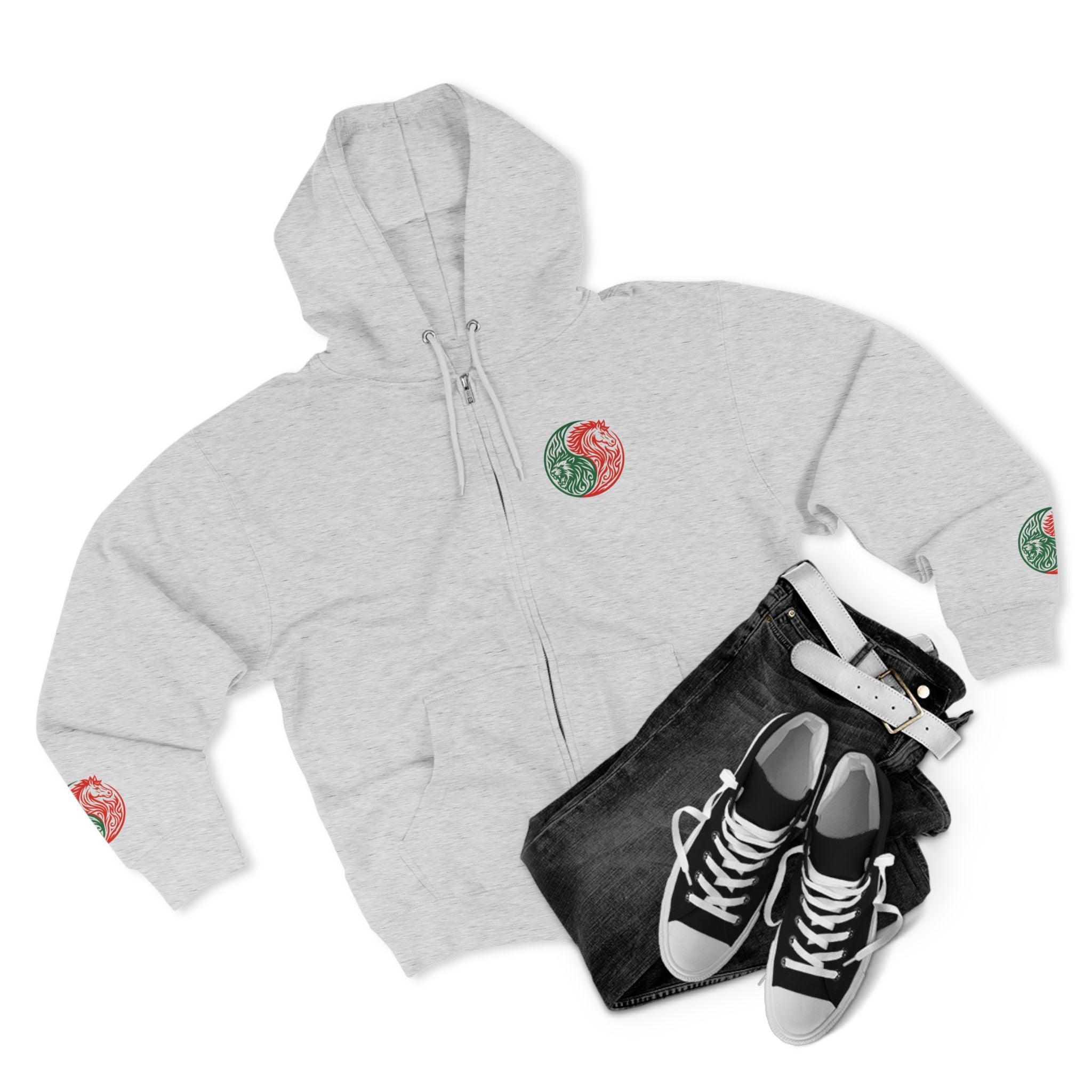Yin Yang Dragon Zip Hoodie — Joyful & Fierce Inspirational Graphic Hoodie.