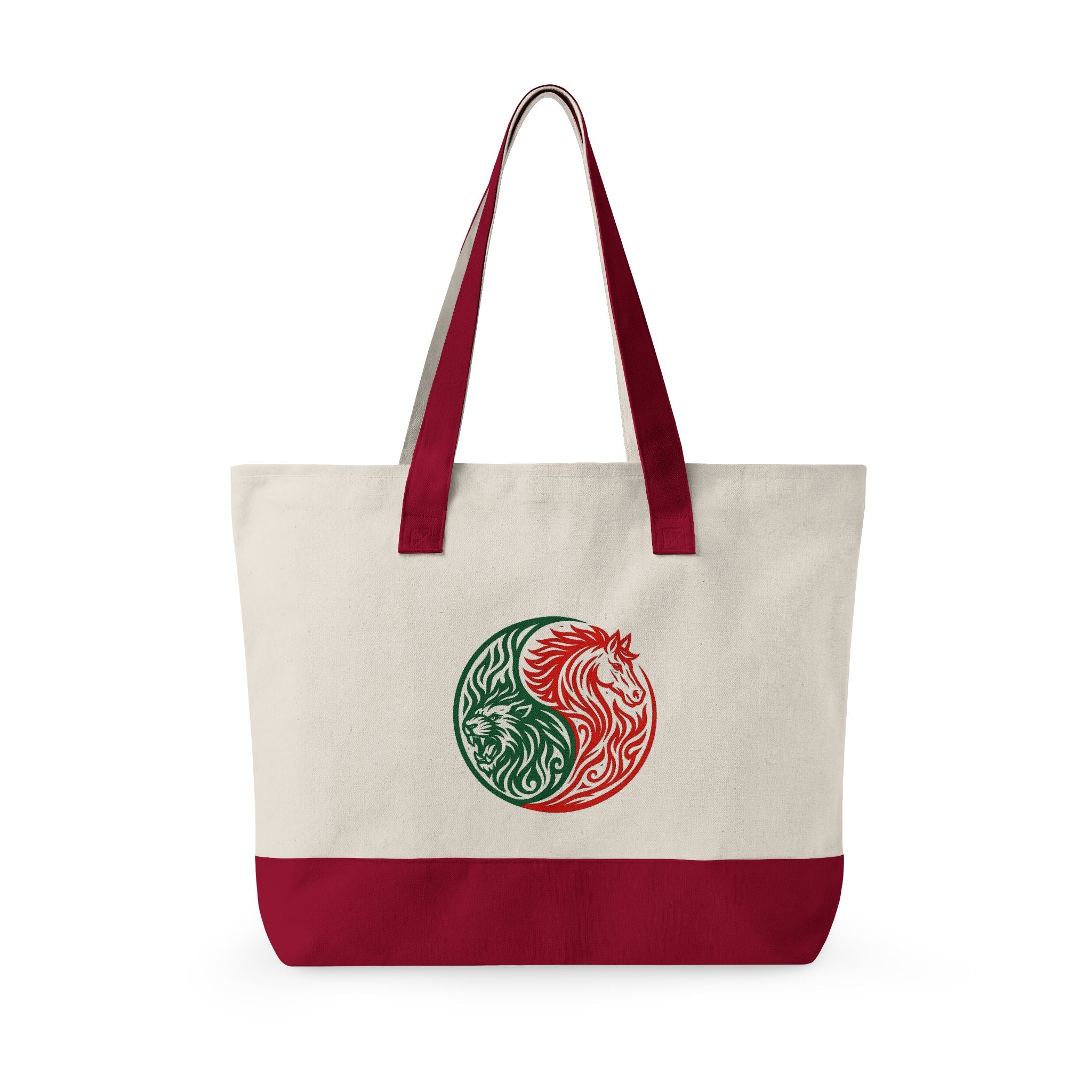 Yin Yang Leo -horse Canvas Tote — Zippered Eco Shopper tote Bag
