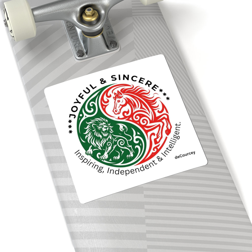 Joyful & Sincere Lion & Horse Yin-Yang Kiss-Cut Sticker — Inspiring, Independent & Intelligent