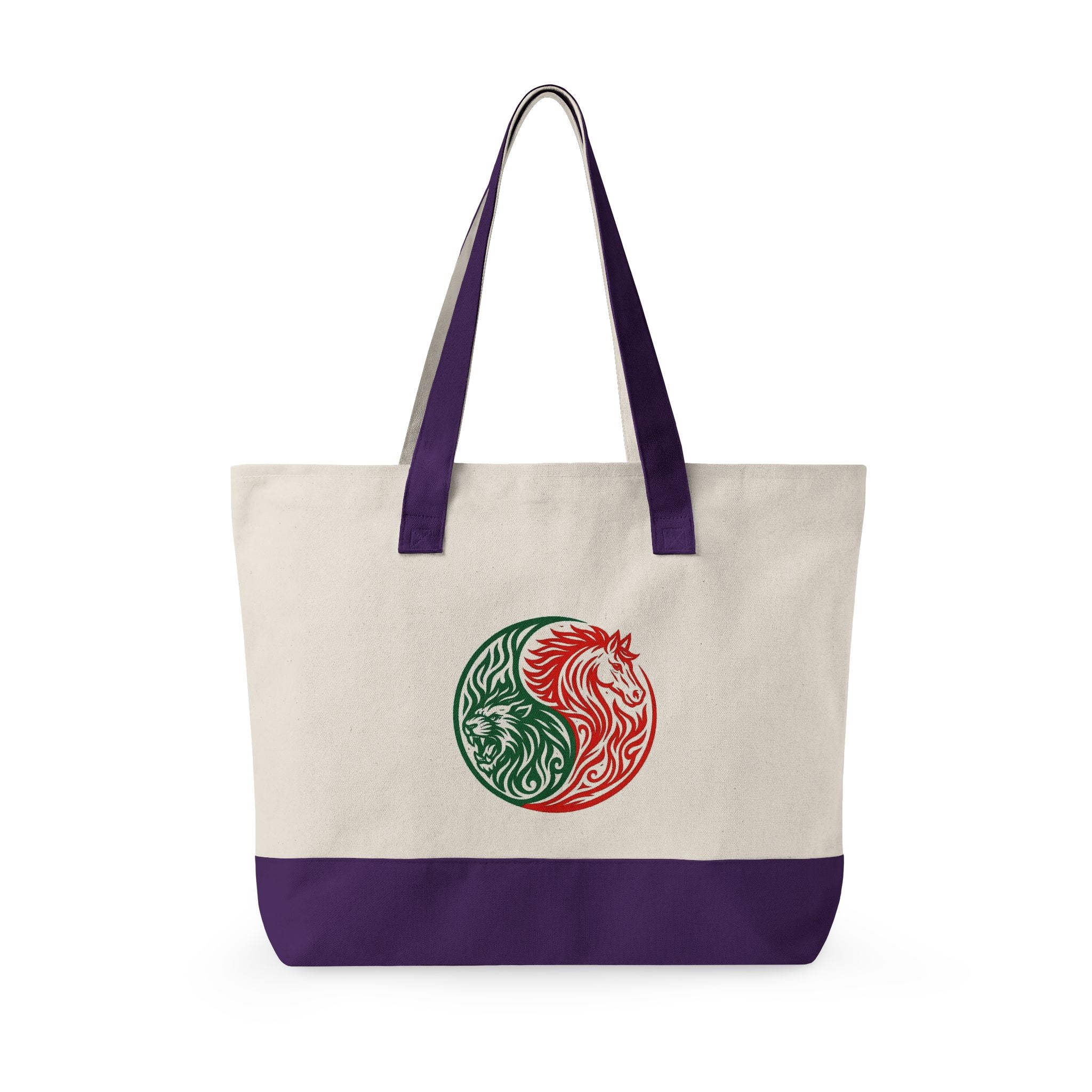 Yin Yang Leo -horse Canvas Tote — Zippered Eco Shopper tote Bag