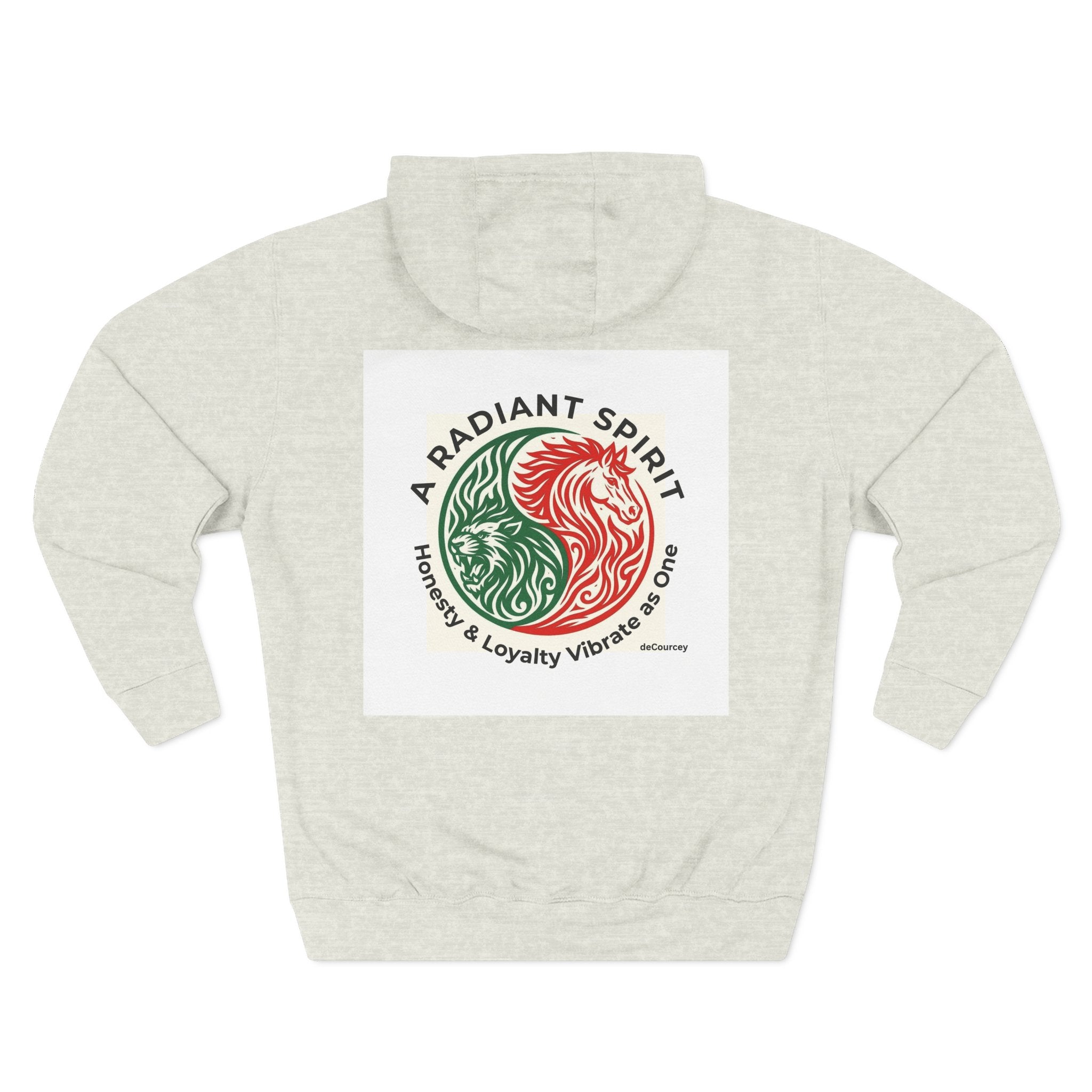 Radiant Spirit Yin-Yang Hoodie ; Honesty & Loyalty Graphic Fleece Hoodie; The Radiant Spirit; Leo and Horse Zodiac ; Leo Horse Star signs;  Astrology Fiery Horse and Leo Verse; Astrological character...