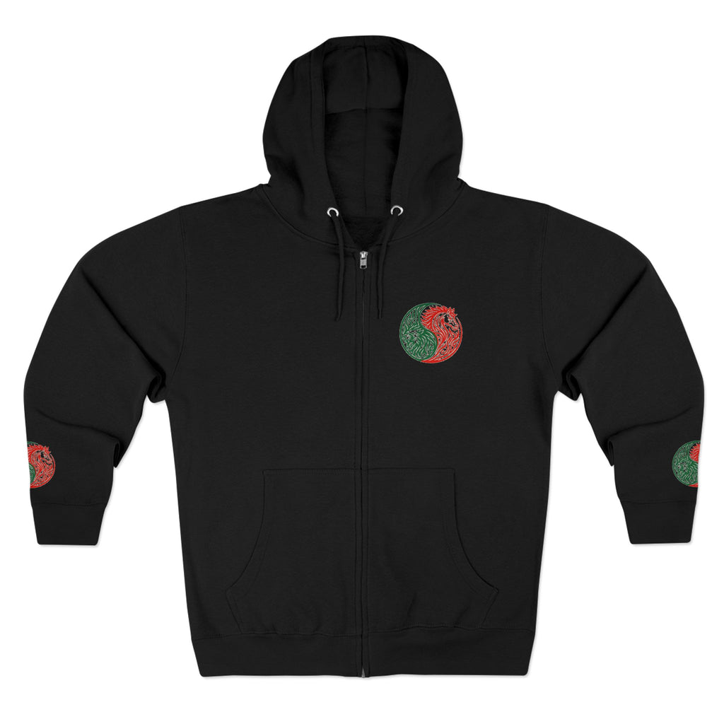 Yin Yang Dragon Zip Hoodie — Joyful & Fierce Inspirational Graphic Hoodie.