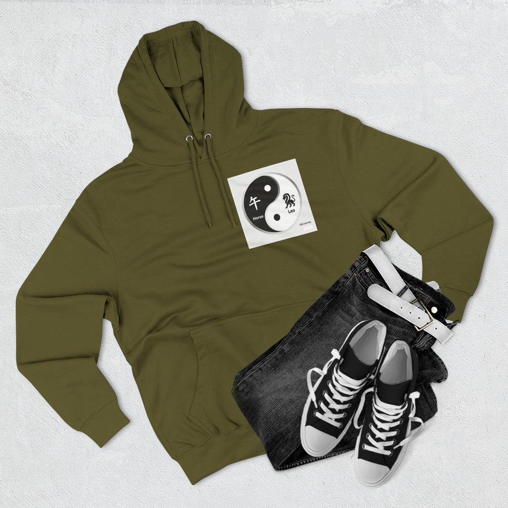 Radiant Spirit Yin-Yang Hoodie ; Honesty & Loyalty Graphic Fleece Hoodie; The Radiant Spirit; Leo and Horse Zodiac ; Leo Horse Star signs;  Astrology Fiery Horse and Leo Verse; Astrological character...