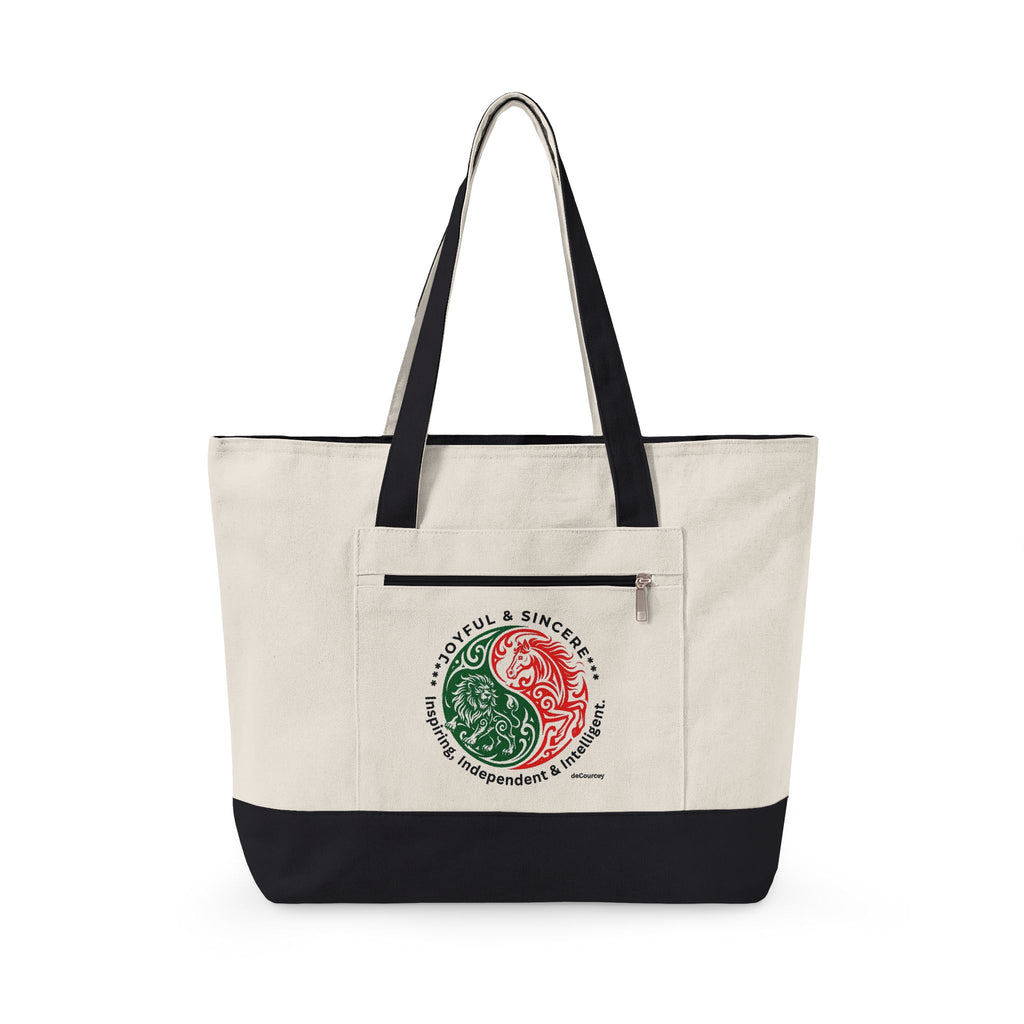 Yin Yang Leo -horse Canvas Tote — Zippered Eco Shopper tote Bag