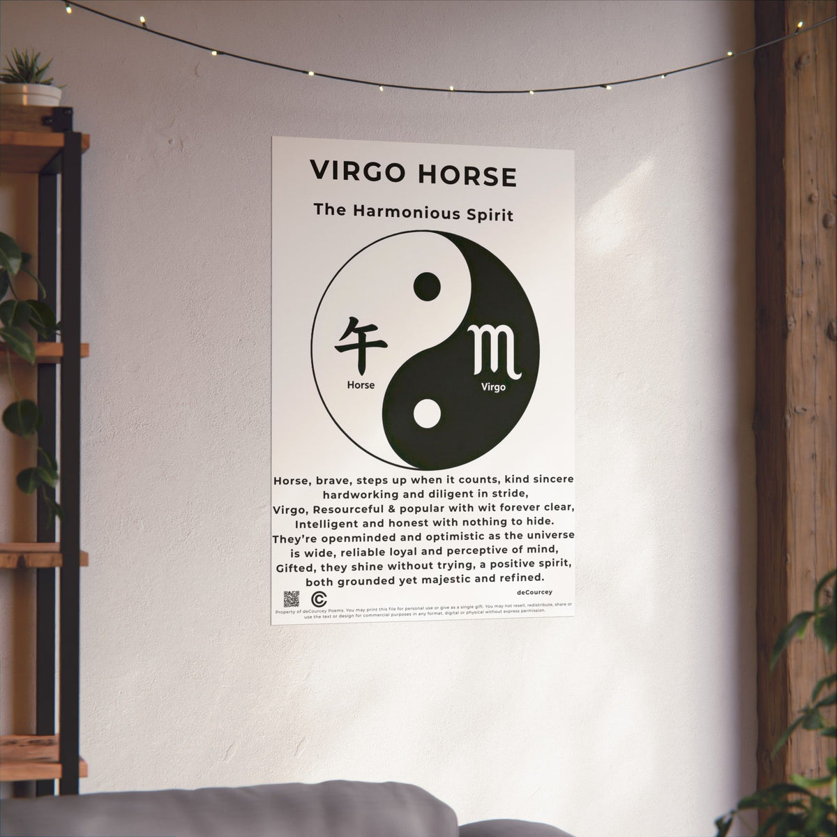 Virgo Horse Poster — Matte Zodiac Yin Yang Print ("The Harmonious Spirit")