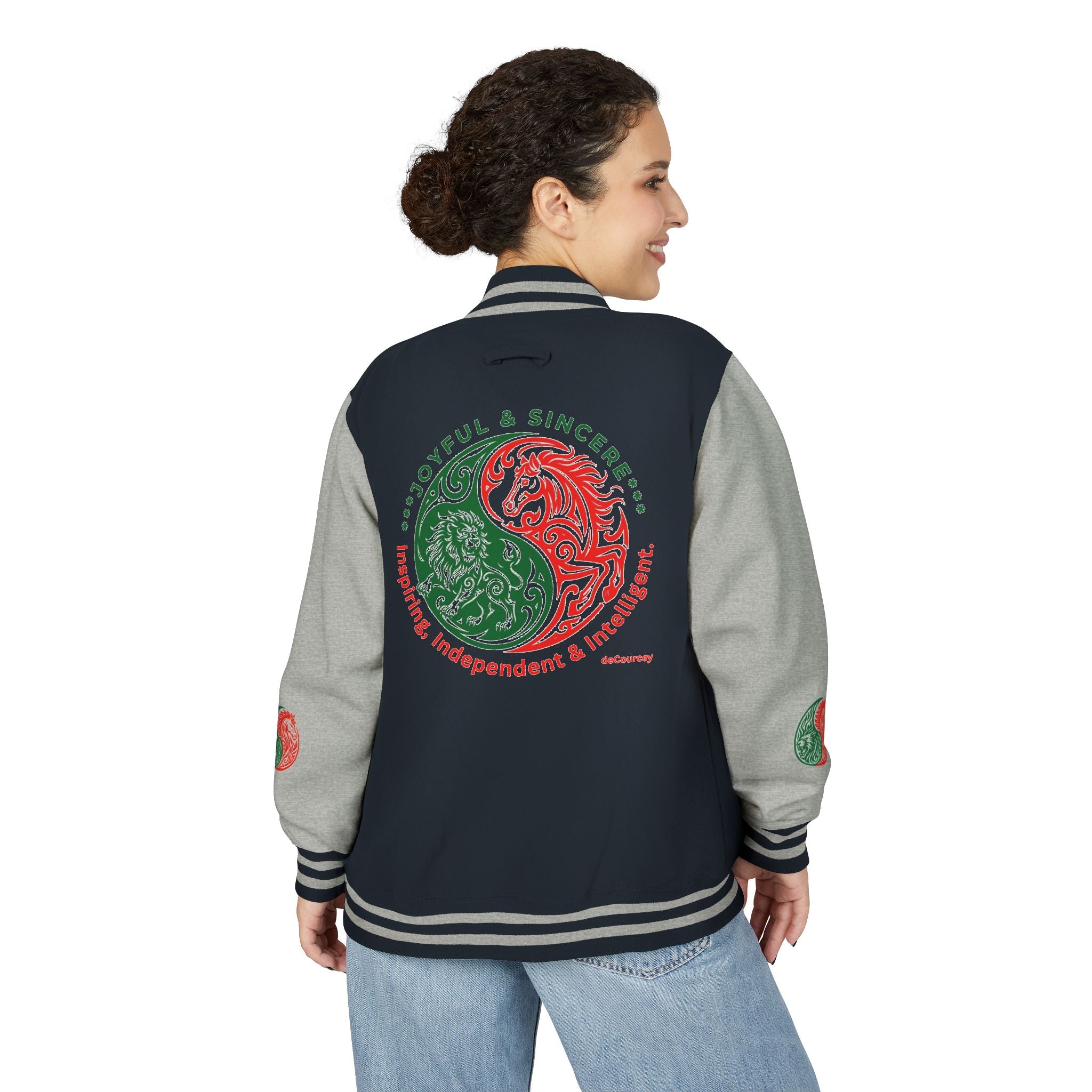 Yin Yang Floral Letterman Jacket — Peaceful & Sincere Varsity Jacket