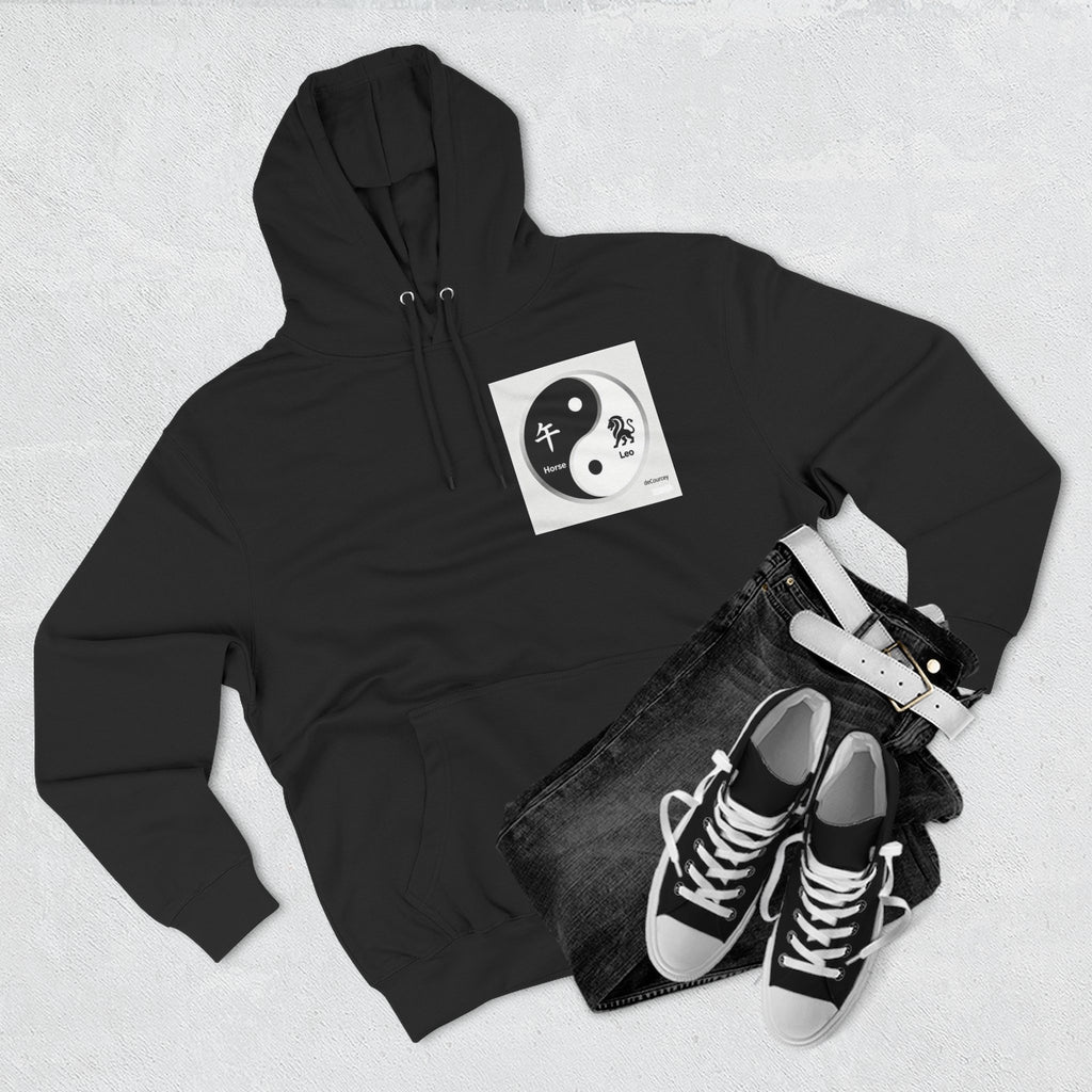 Radiant Spirit Yin-Yang Hoodie ; Honesty & Loyalty Graphic Fleece Hoodie; The Radiant Spirit; Leo and Horse Zodiac ; Leo Horse Star signs;  Astrology Fiery Horse and Leo Verse; Astrological character...