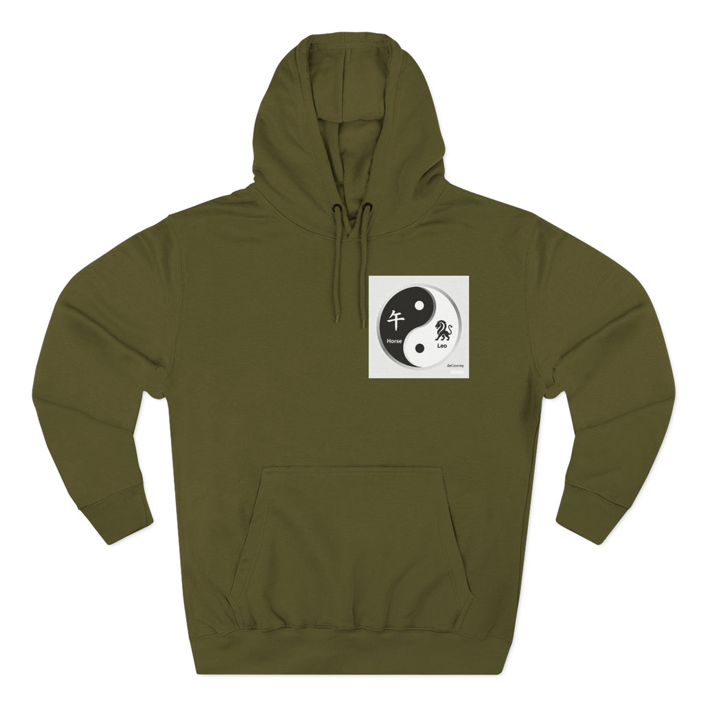 Radiant Spirit Yin-Yang Hoodie ; Honesty & Loyalty Graphic Fleece Hoodie; The Radiant Spirit; Leo and Horse Zodiac ; Leo Horse Star signs;  Astrology Fiery Horse and Leo Verse; Astrological character...