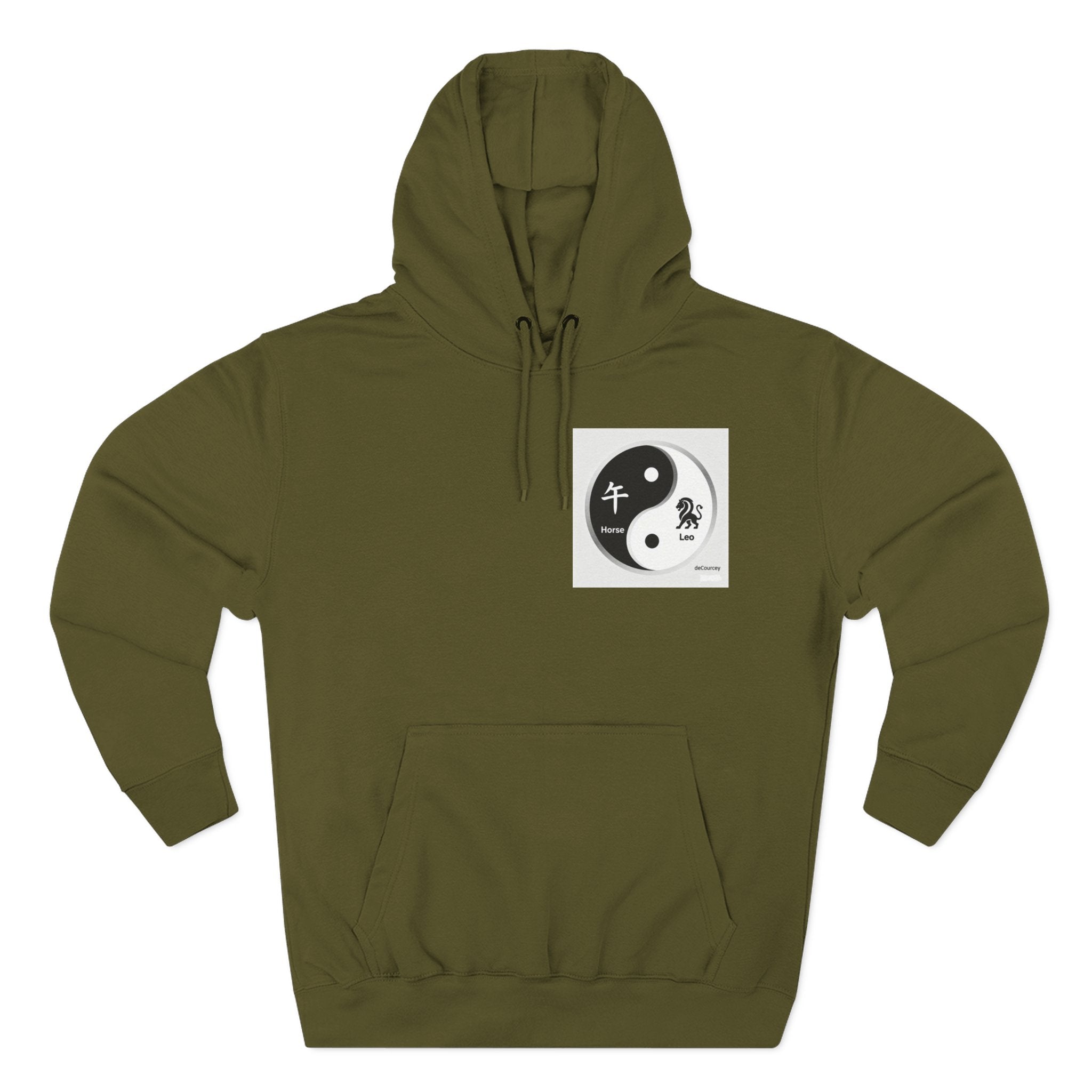 Radiant Spirit Yin-Yang Hoodie ; Honesty & Loyalty Graphic Fleece Hoodie; The Radiant Spirit; Leo and Horse Zodiac ; Leo Horse Star signs;  Astrology Fiery Horse and Leo Verse; Astrological character...
