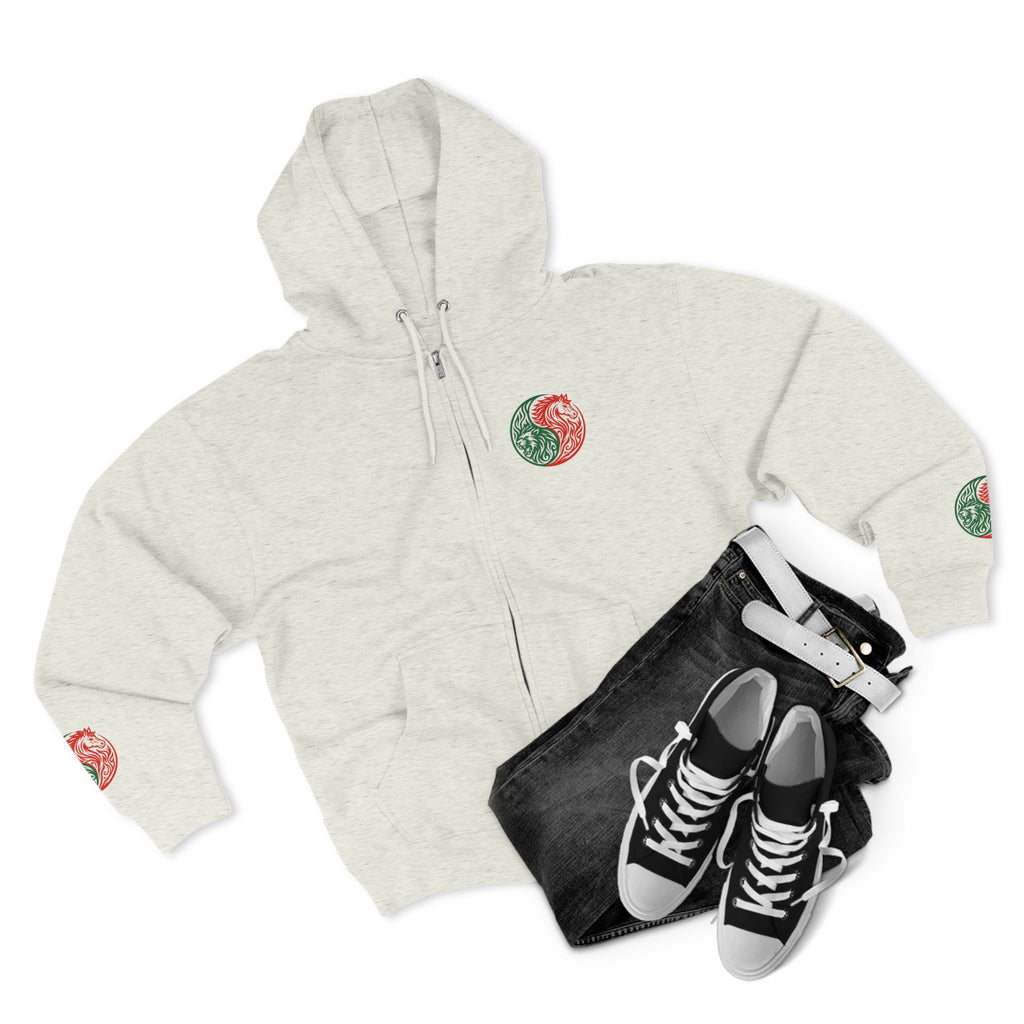 Yin Yang Dragon Zip Hoodie — Joyful & Fierce Inspirational Graphic Hoodie.
