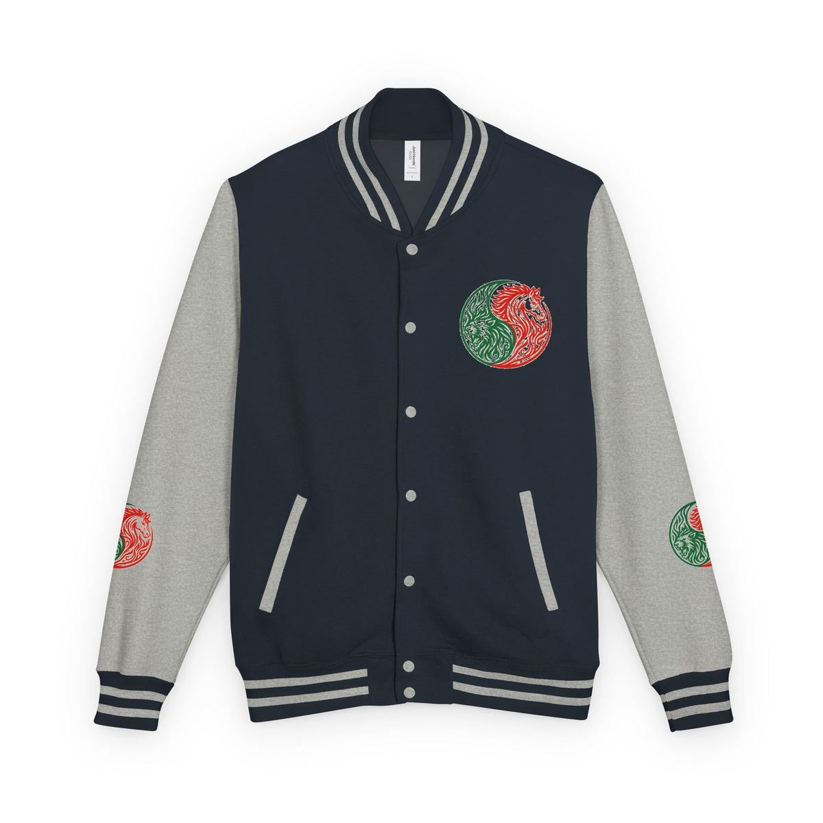 Yin Yang Floral Letterman Jacket — Peaceful & Sincere Varsity Jacket