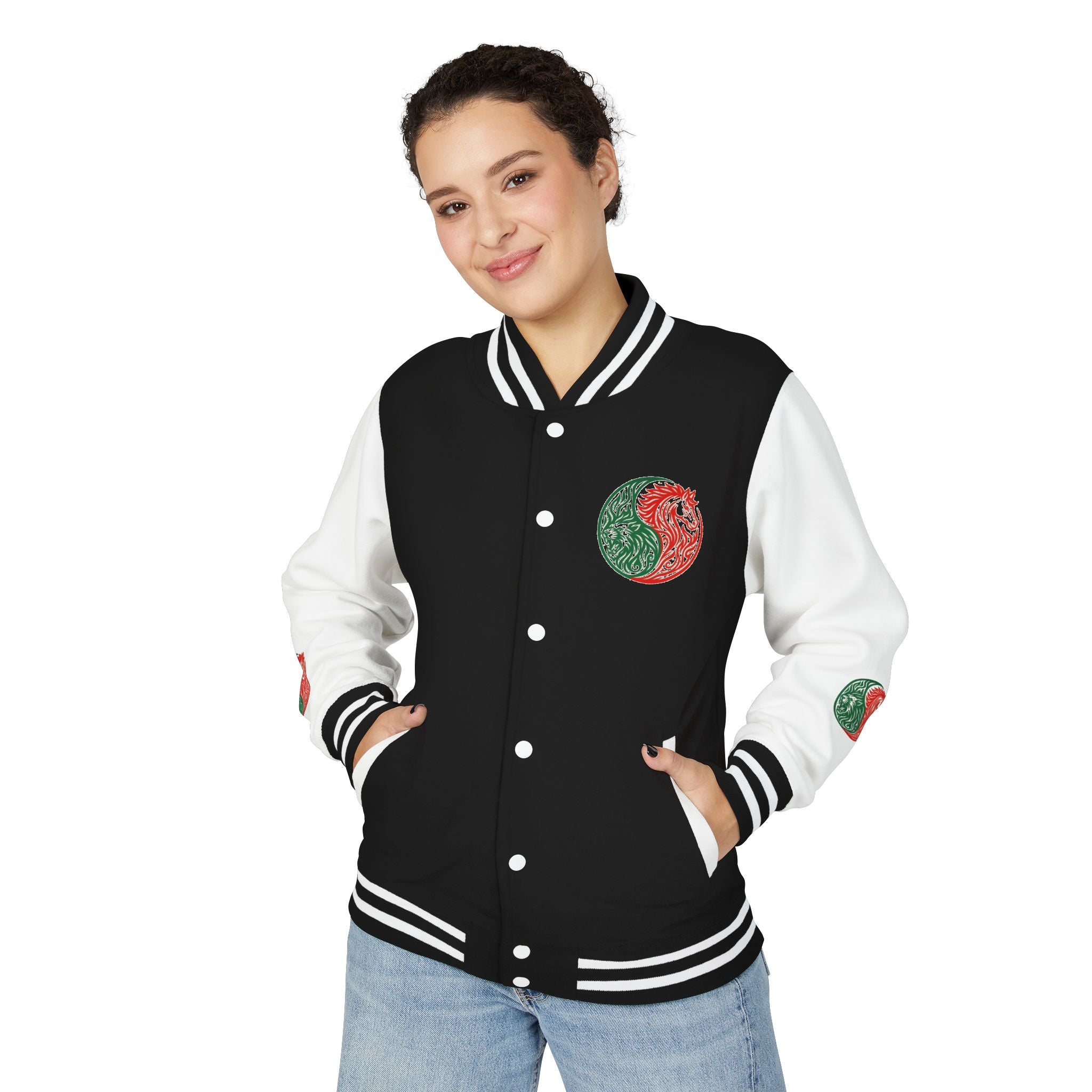 Yin Yang Floral Letterman Jacket — Peaceful & Sincere Varsity Jacket