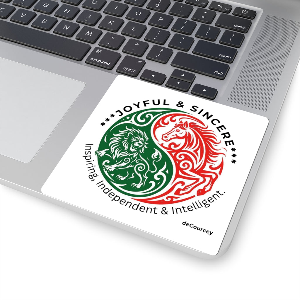 Joyful & Sincere Lion & Horse Yin-Yang Kiss-Cut Sticker — Inspiring, Independent & Intelligent