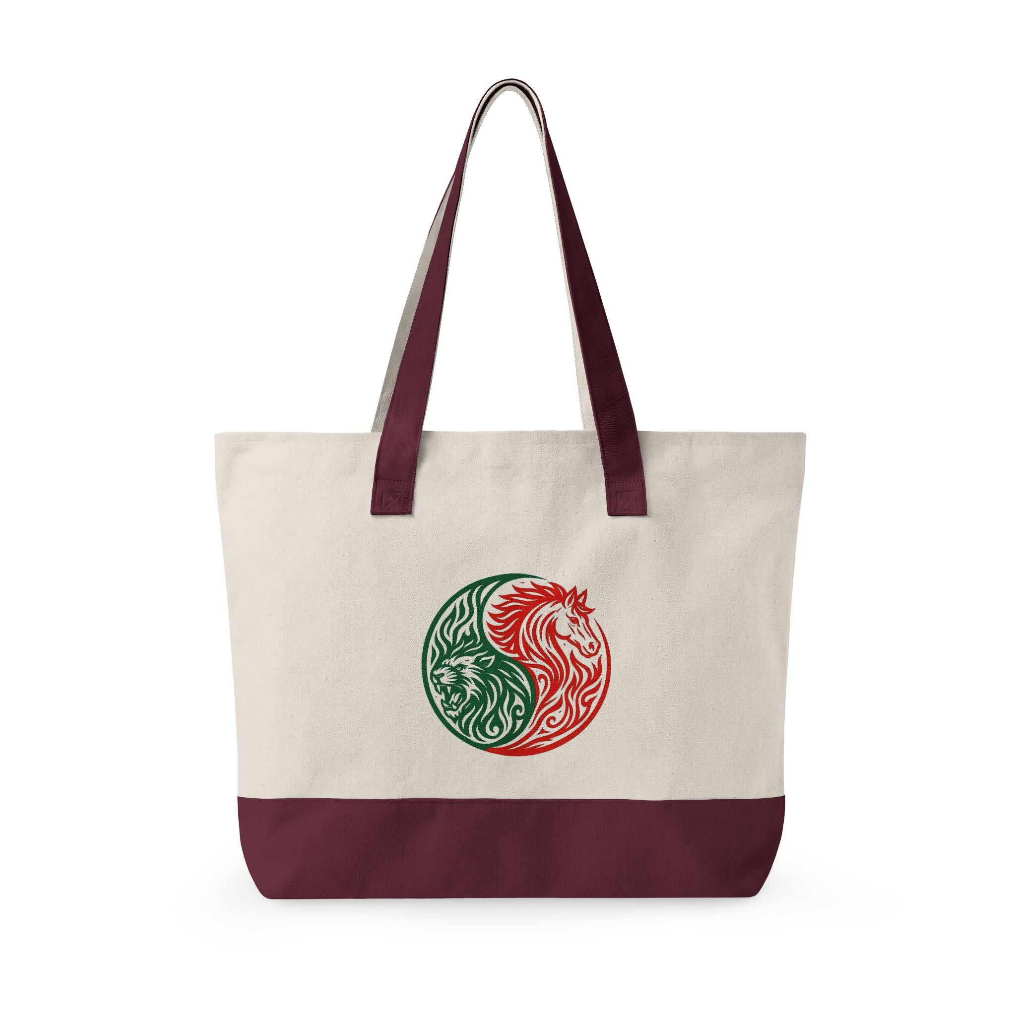 Yin Yang Leo -horse Canvas Tote — Zippered Eco Shopper tote Bag