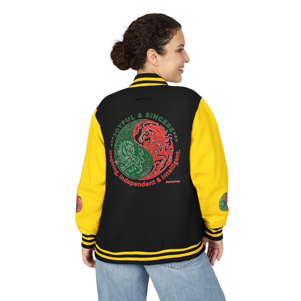 Yin Yang Floral Letterman Jacket — Peaceful & Sincere Varsity Jacket