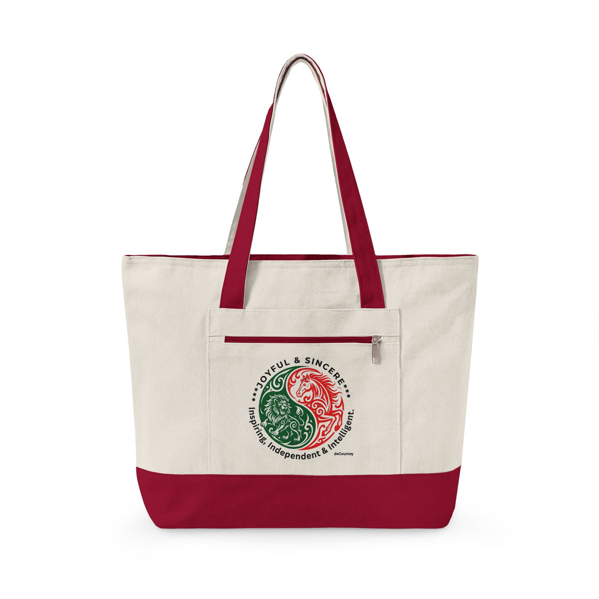 Yin Yang Leo -horse Canvas Tote — Zippered Eco Shopper tote Bag