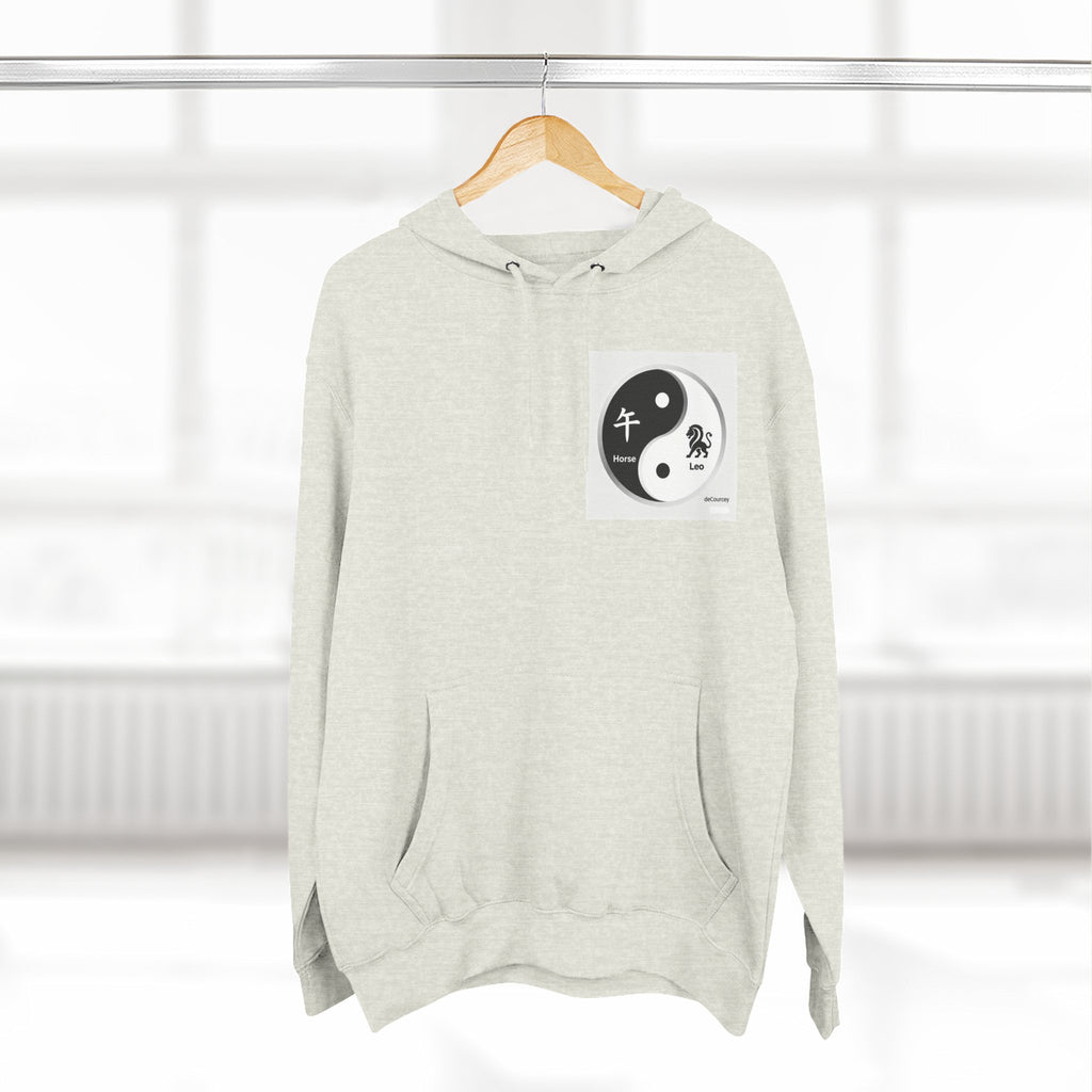 Radiant Spirit Yin-Yang Hoodie ; Honesty & Loyalty Graphic Fleece Hoodie; The Radiant Spirit; Leo and Horse Zodiac ; Leo Horse Star signs;  Astrology Fiery Horse and Leo Verse; Astrological character...