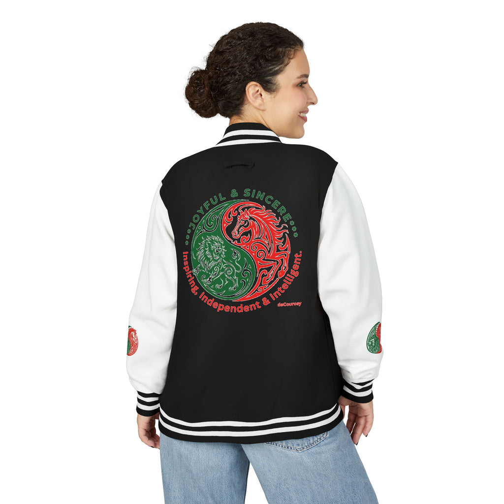 Yin Yang Floral Letterman Jacket — Peaceful & Sincere Varsity Jacket
