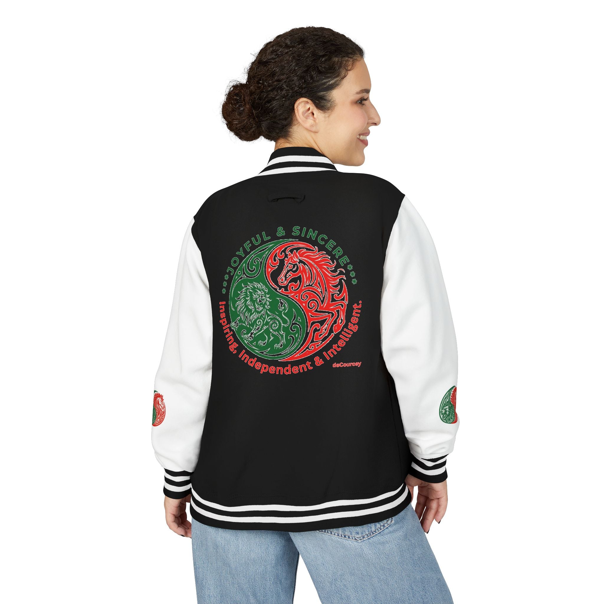 Yin Yang Floral Letterman Jacket — Peaceful & Sincere Varsity Jacket