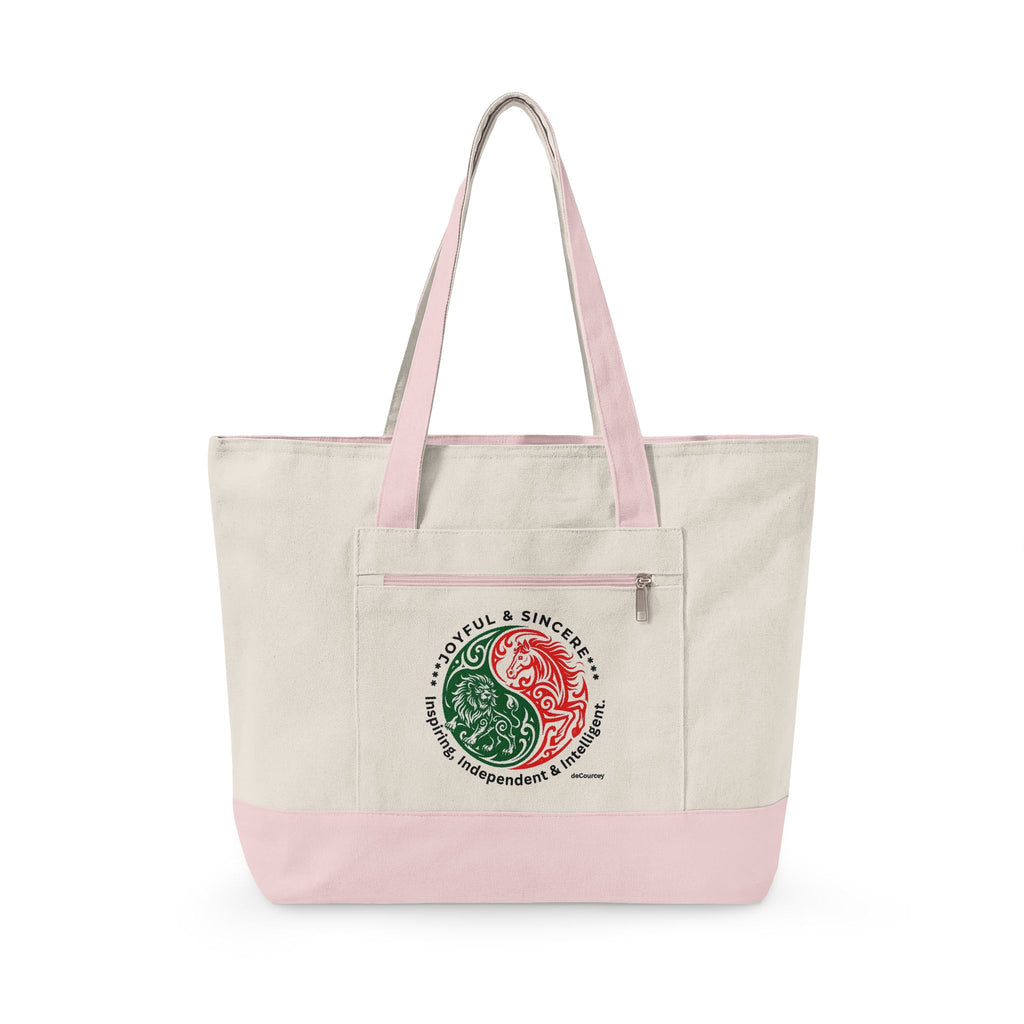 Yin Yang Leo -horse Canvas Tote — Zippered Eco Shopper tote Bag