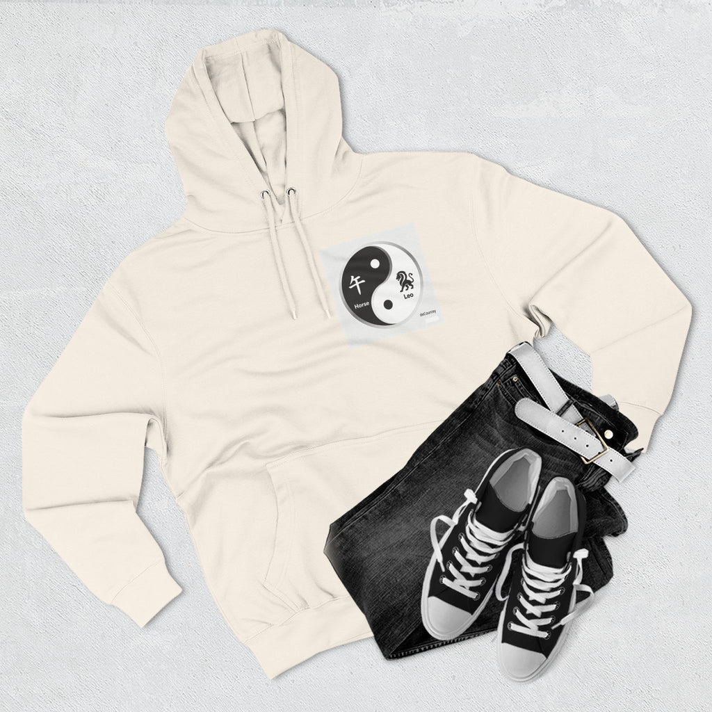 Radiant Spirit Yin-Yang Hoodie ; Honesty & Loyalty Graphic Fleece Hoodie; The Radiant Spirit; Leo and Horse Zodiac ; Leo Horse Star signs;  Astrology Fiery Horse and Leo Verse; Astrological character...