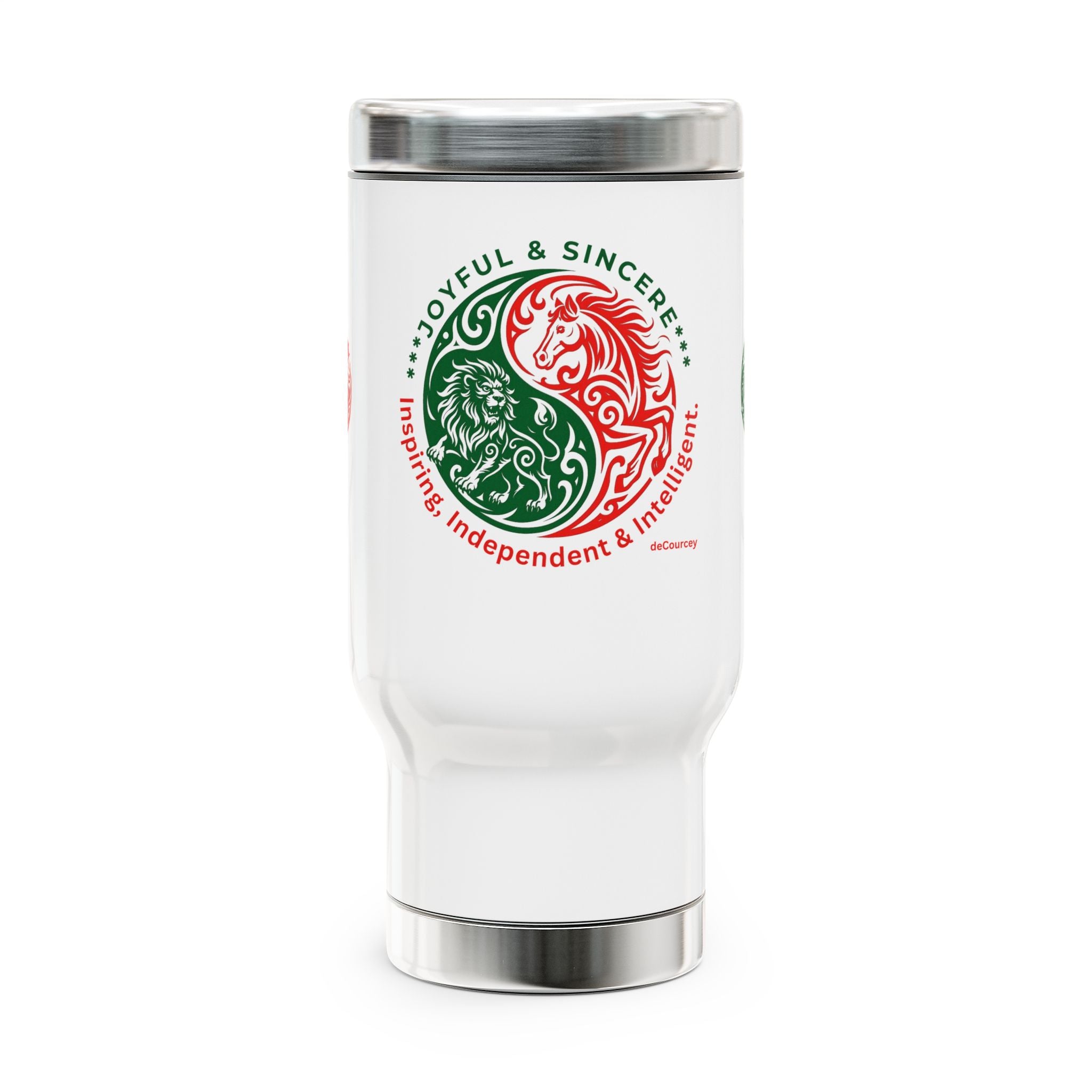 14oz Travel Mug — Joyful & Sincere Yin-Yang Design (Inspires, Independent & Intelligent)