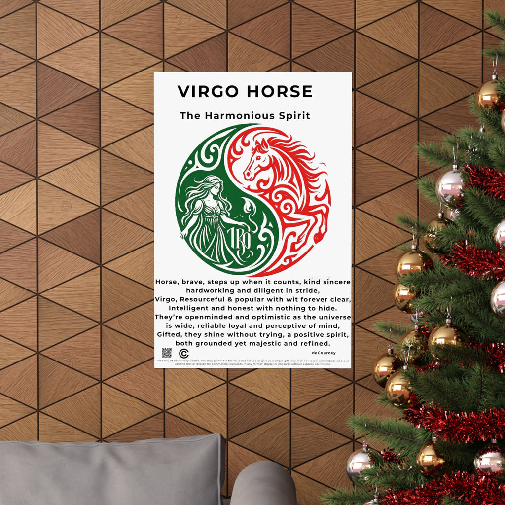 Virgo Horse Poster — Zodiac Yin Yang Matte Vertical Print