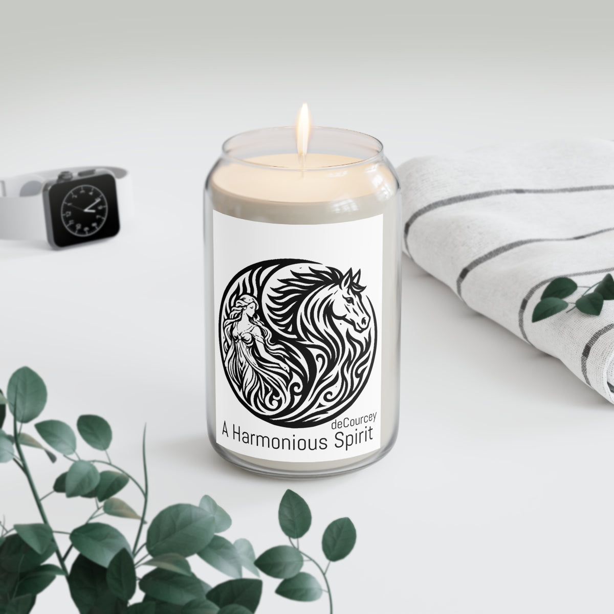 A Harmonious Spirit Scented Soy Candle — 13.75 oz Aromatherapy Candle with Horse & Maiden Design