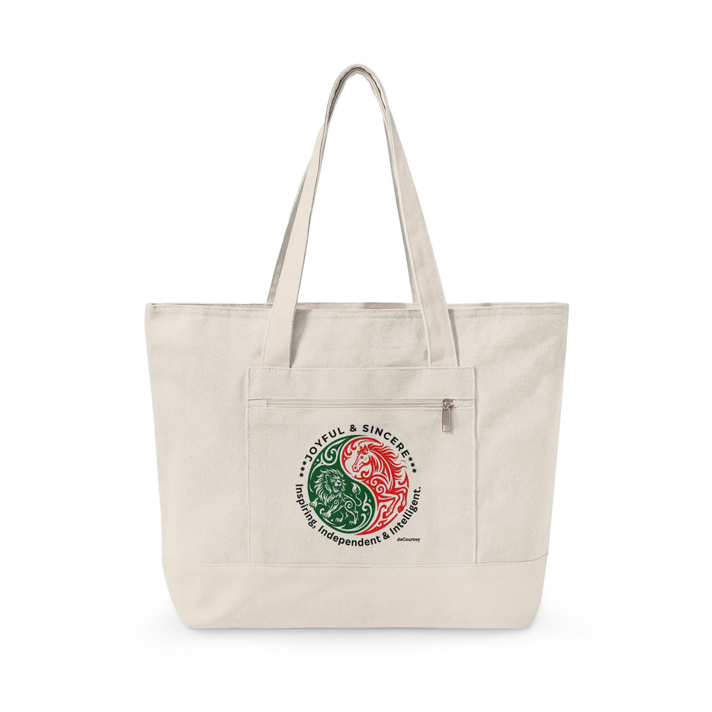 Yin Yang Leo -horse Canvas Tote — Zippered Eco Shopper tote Bag