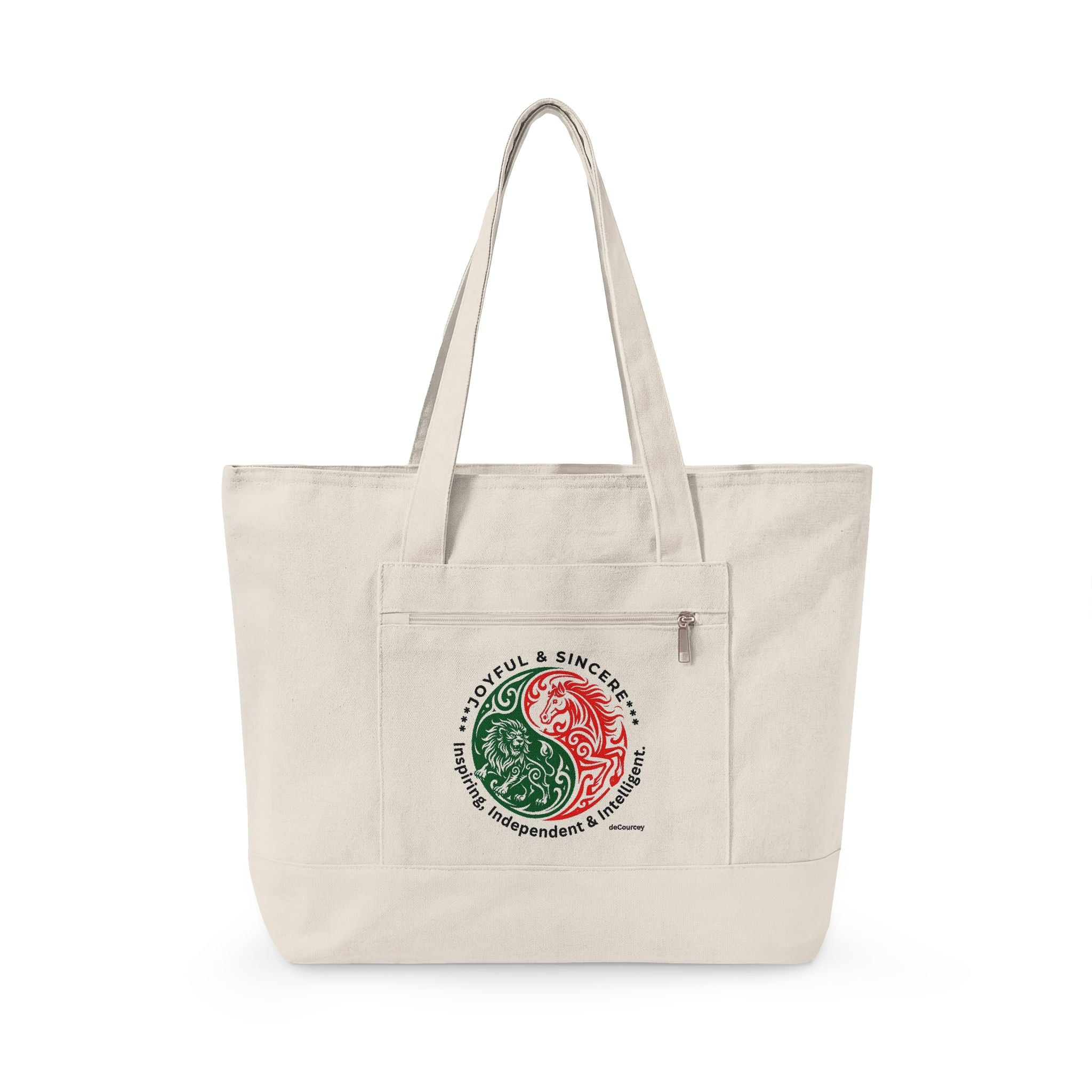 Yin Yang Leo -horse Canvas Tote — Zippered Eco Shopper tote Bag