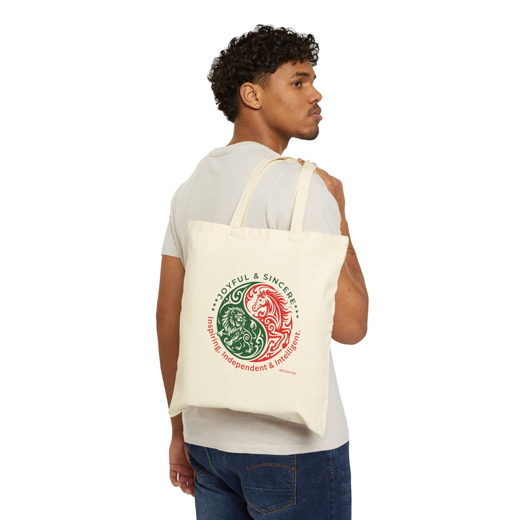 Yin Yang Lion & Horse Canvas Tote — Joyful & Sincere Eco Market Bag