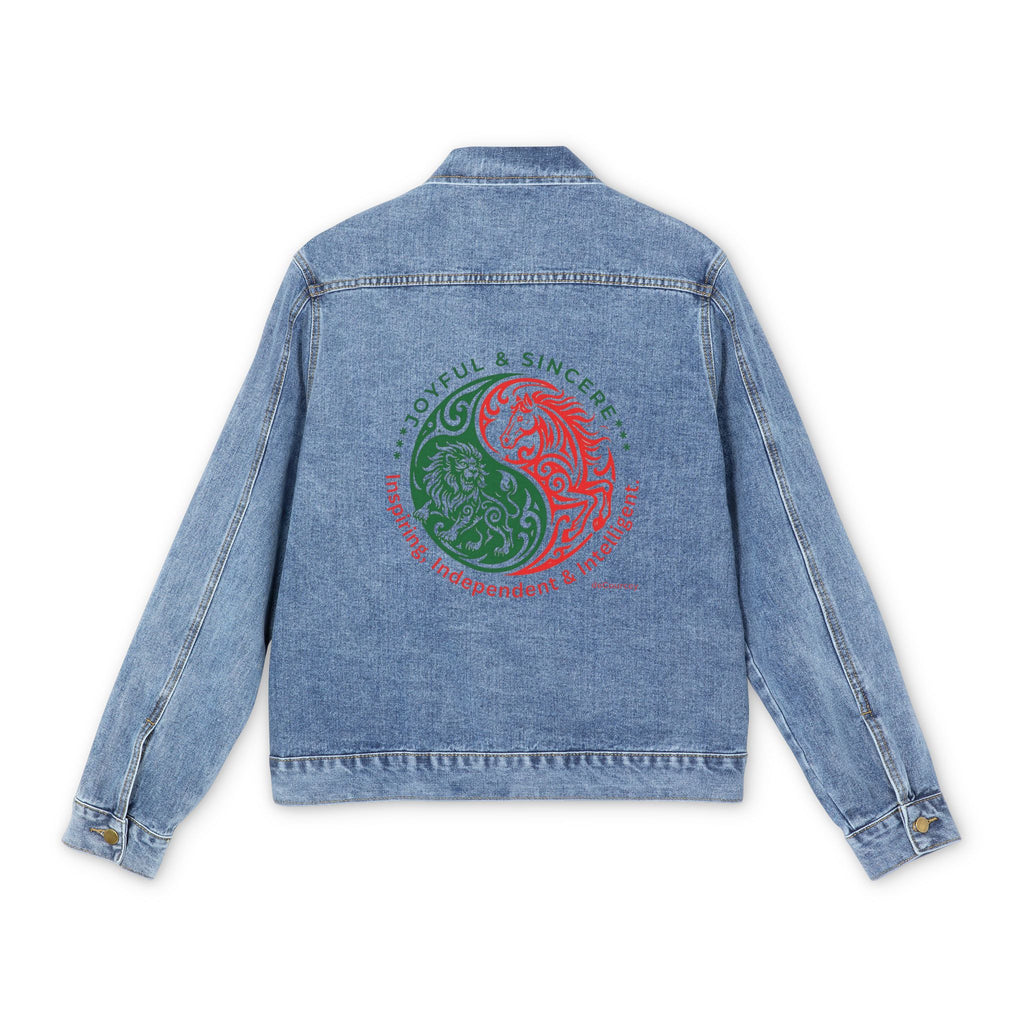 Men's Denim Jacket with Red & Green Yin Yang Back Graphic — Vintage Casual Streetwear
