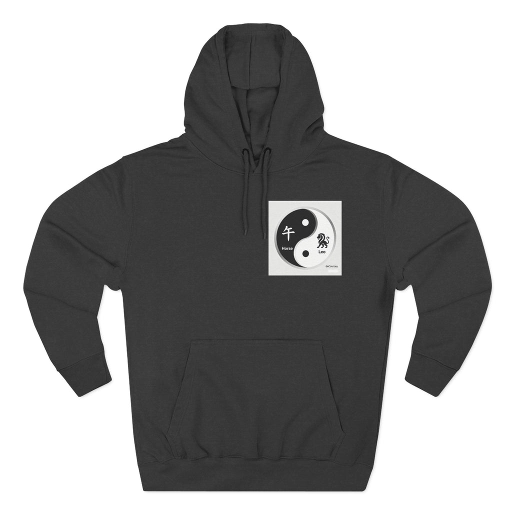 Radiant Spirit Yin-Yang Hoodie ; Honesty & Loyalty Graphic Fleece Hoodie; The Radiant Spirit; Leo and Horse Zodiac ; Leo Horse Star signs;  Astrology Fiery Horse and Leo Verse; Astrological character...