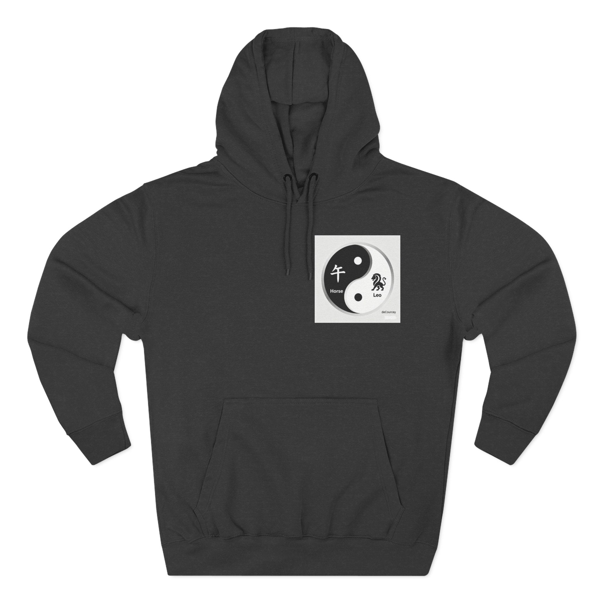 Radiant Spirit Yin-Yang Hoodie ; Honesty & Loyalty Graphic Fleece Hoodie; The Radiant Spirit; Leo and Horse Zodiac ; Leo Horse Star signs;  Astrology Fiery Horse and Leo Verse; Astrological character...