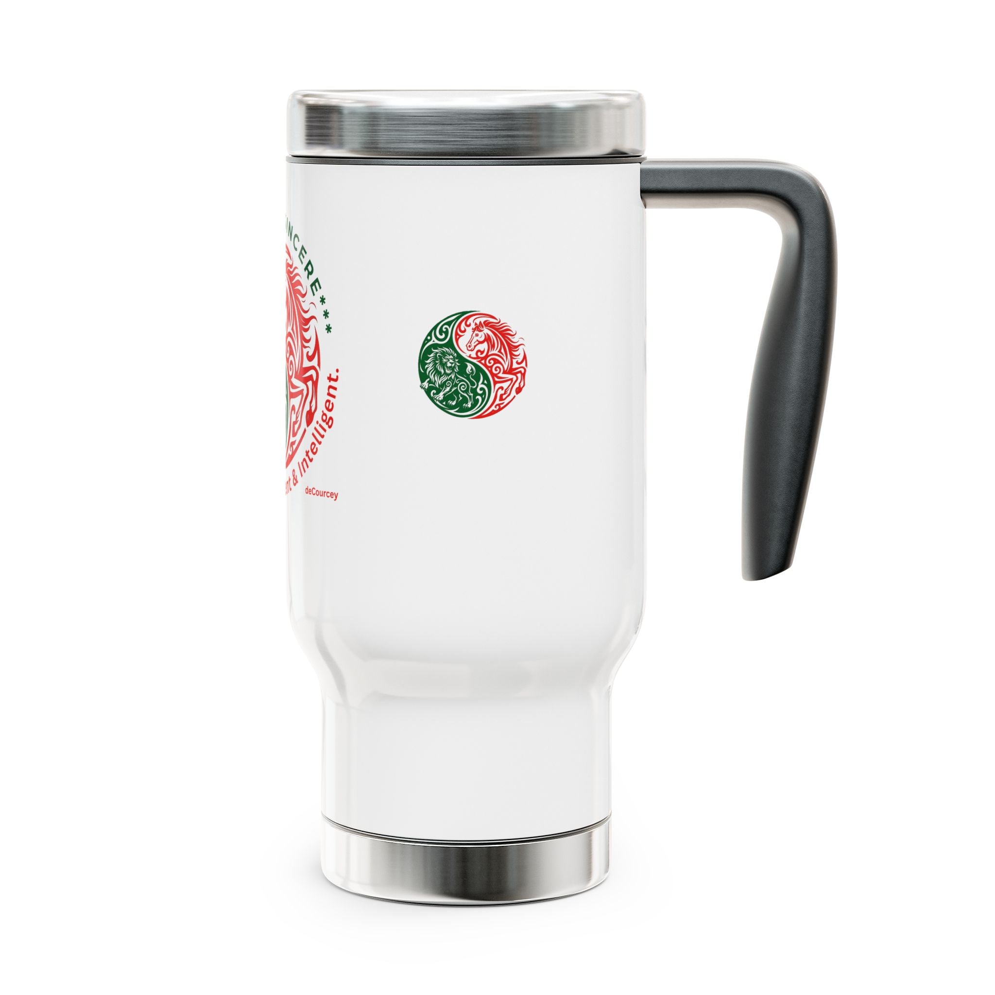 14oz Travel Mug — Joyful & Sincere Yin-Yang Design (Inspires, Independent & Intelligent)