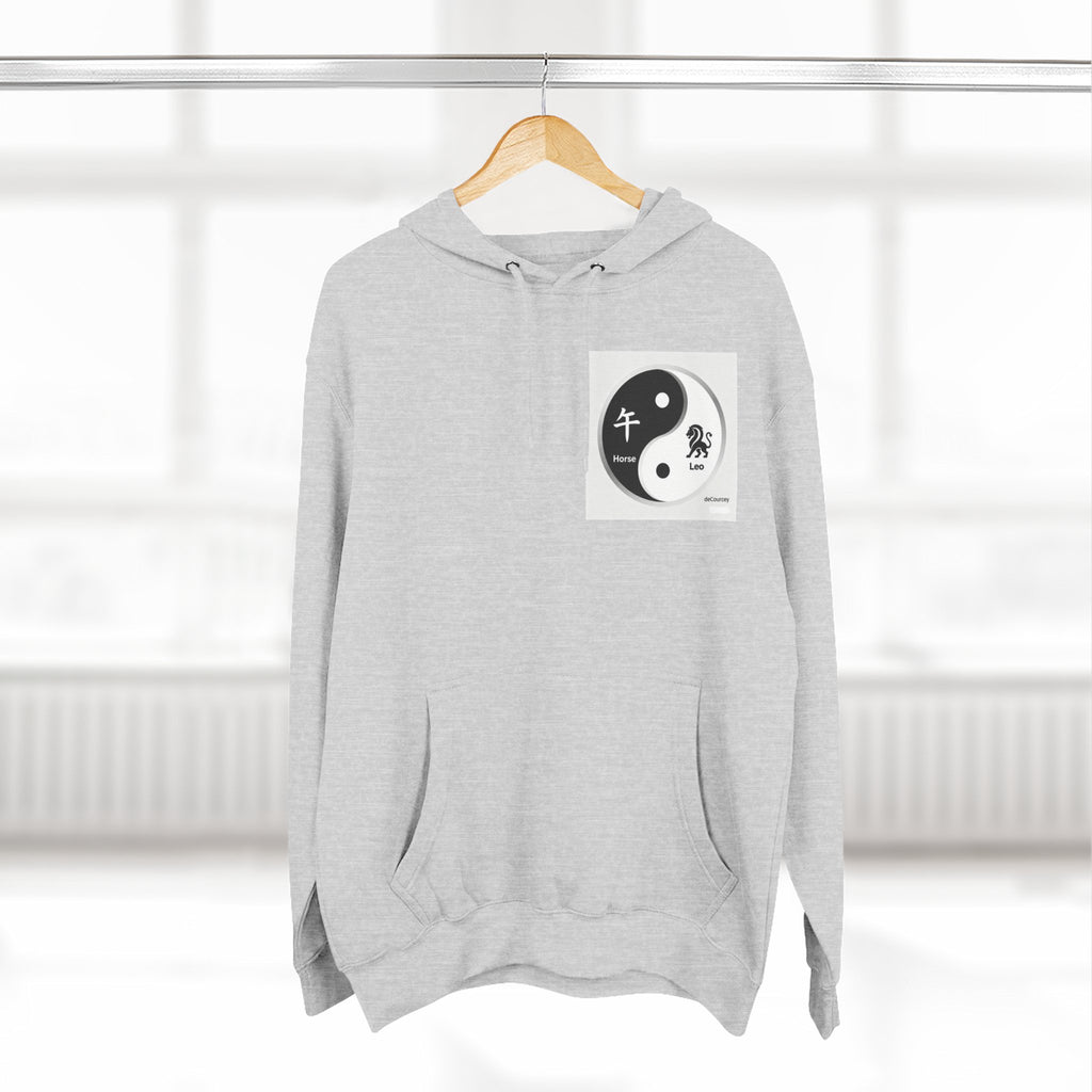 Radiant Spirit Yin-Yang Hoodie ; Honesty & Loyalty Graphic Fleece Hoodie; The Radiant Spirit; Leo and Horse Zodiac ; Leo Horse Star signs;  Astrology Fiery Horse and Leo Verse; Astrological character...