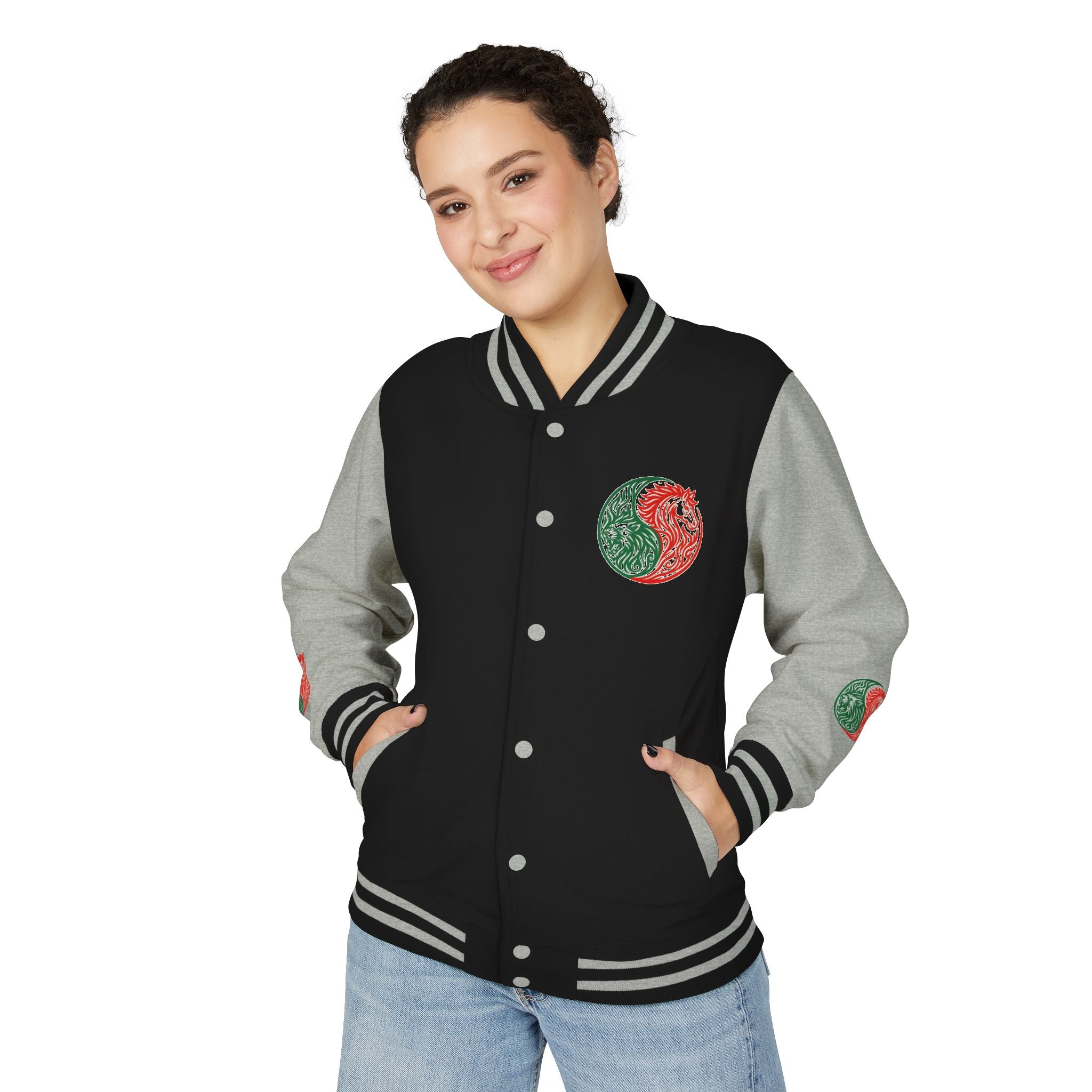 Yin Yang Floral Letterman Jacket — Peaceful & Sincere Varsity Jacket