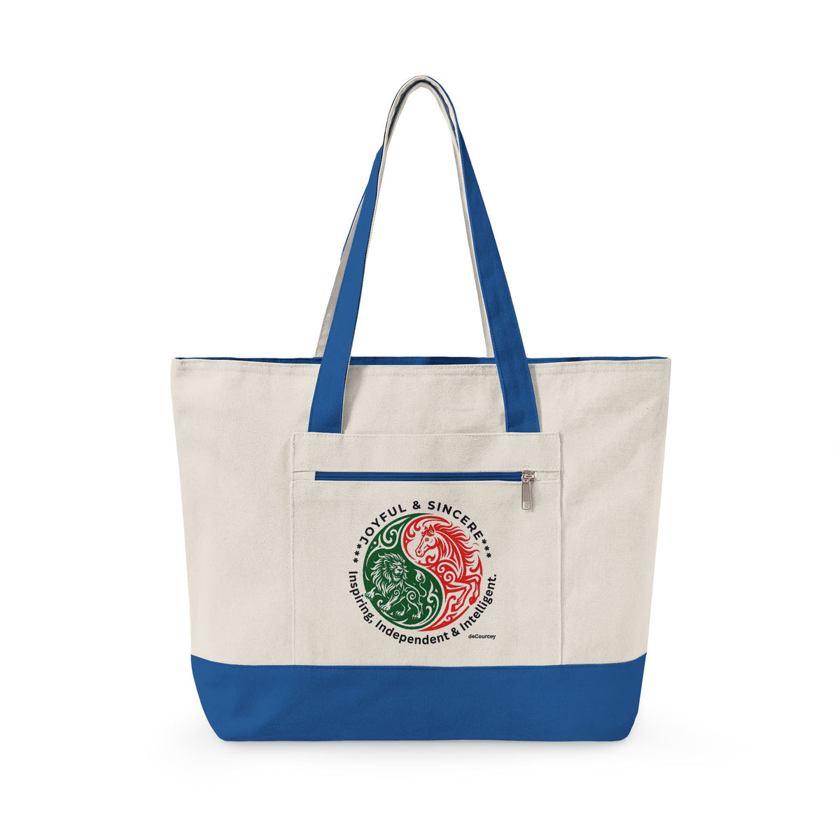 Yin Yang Leo -horse Canvas Tote — Zippered Eco Shopper tote Bag
