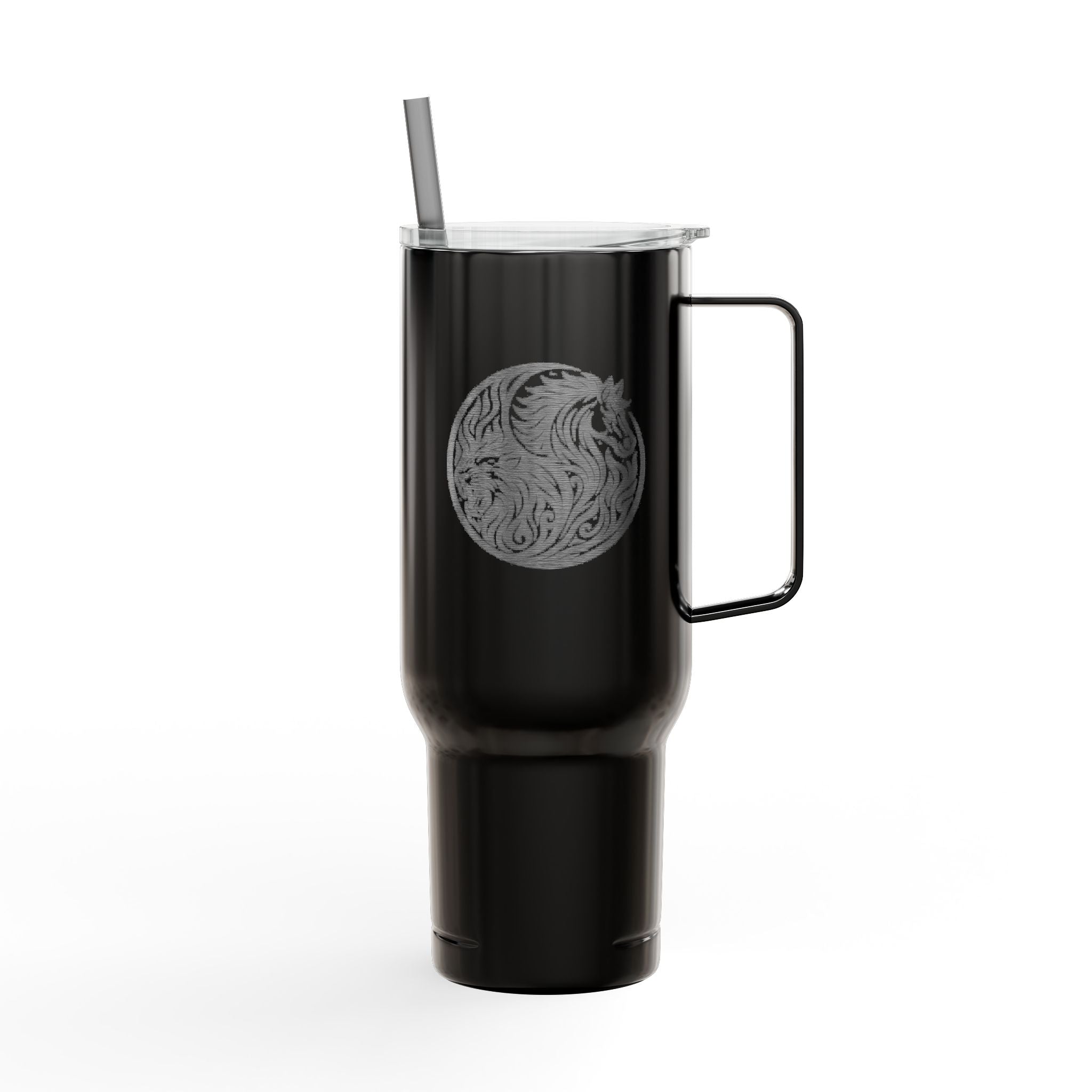 40oz Engraved Insulated Tumbler with Lid — Travel Mug with Handle, Spill-Resistant Straw
