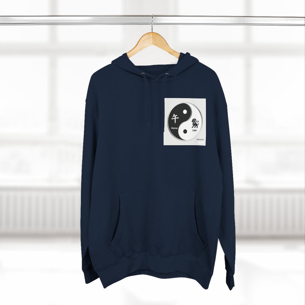 Radiant Spirit Yin-Yang Hoodie ; Honesty & Loyalty Graphic Fleece Hoodie; The Radiant Spirit; Leo and Horse Zodiac ; Leo Horse Star signs;  Astrology Fiery Horse and Leo Verse; Astrological character...
