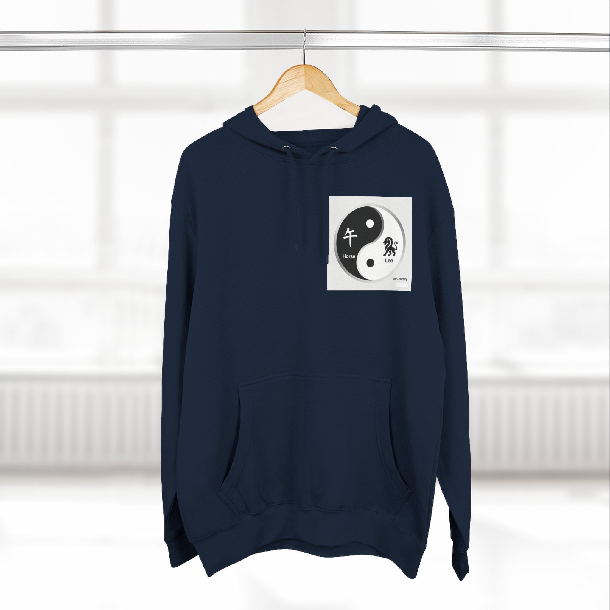 Radiant Spirit Yin-Yang Hoodie ; Honesty & Loyalty Graphic Fleece Hoodie; The Radiant Spirit; Leo and Horse Zodiac ; Leo Horse Star signs;  Astrology Fiery Horse and Leo Verse; Astrological character...