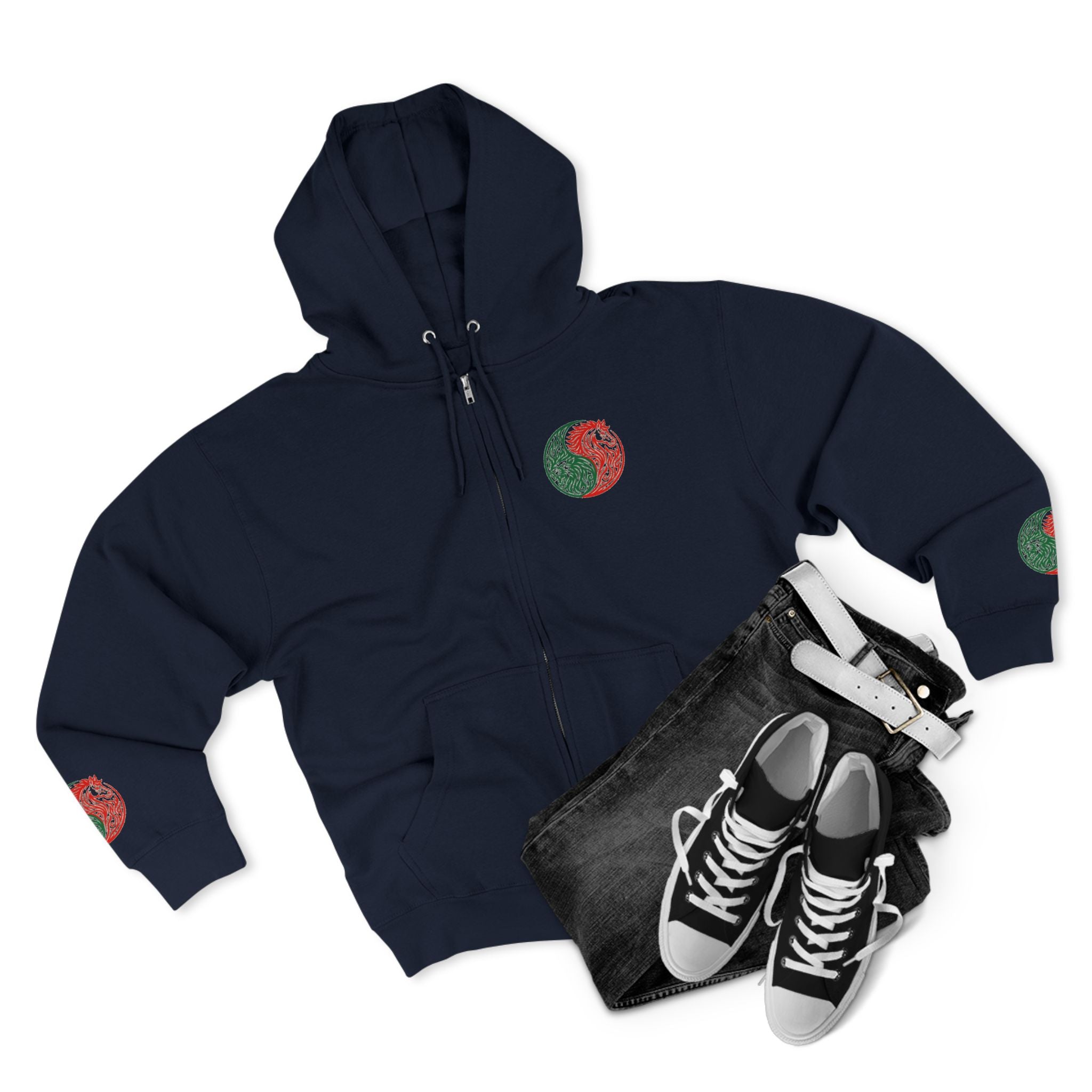 Yin Yang Dragon Zip Hoodie — Joyful & Fierce Inspirational Graphic Hoodie.