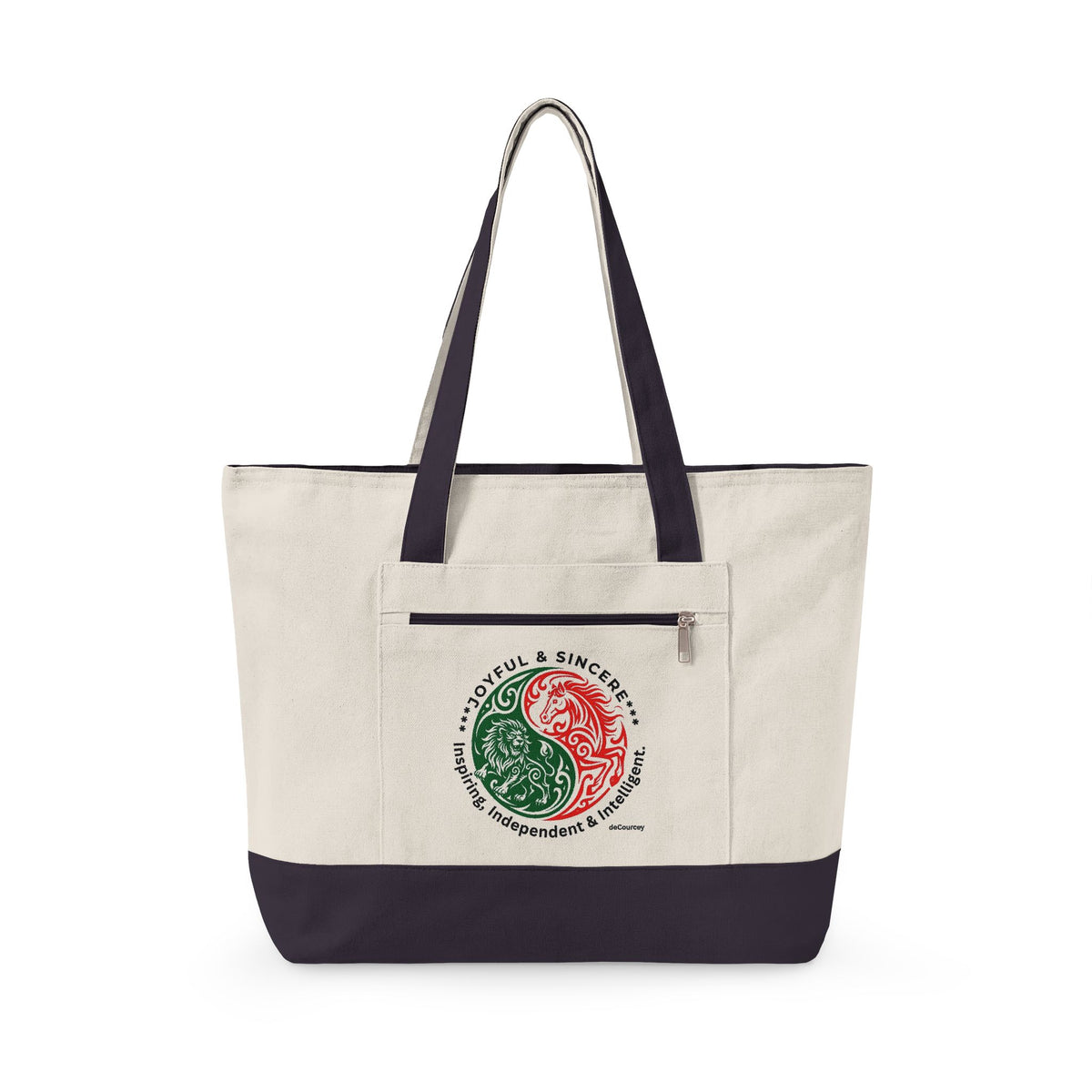 Yin Yang Leo -horse Canvas Tote — Zippered Eco Shopper tote Bag