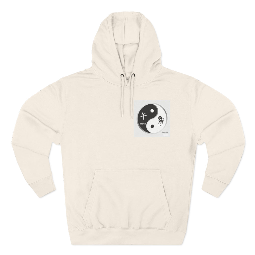 Radiant Spirit Yin-Yang Hoodie ; Honesty & Loyalty Graphic Fleece Hoodie; The Radiant Spirit; Leo and Horse Zodiac ; Leo Horse Star signs;  Astrology Fiery Horse and Leo Verse; Astrological character...