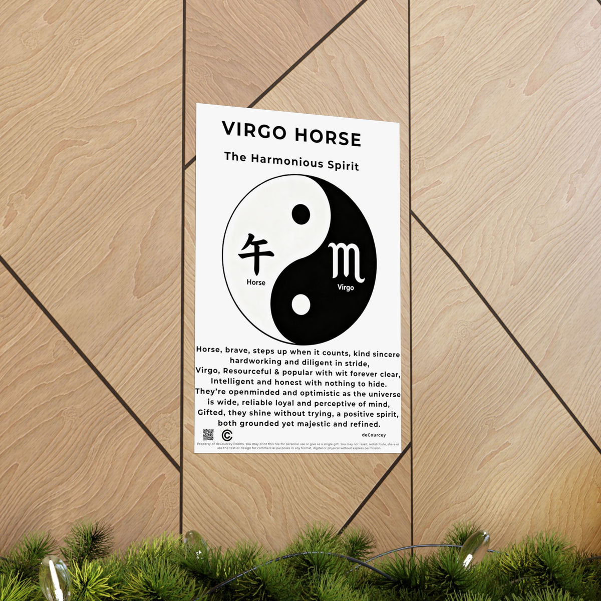 Virgo Horse Poster — Matte Zodiac Yin Yang Print ("The Harmonious Spirit")