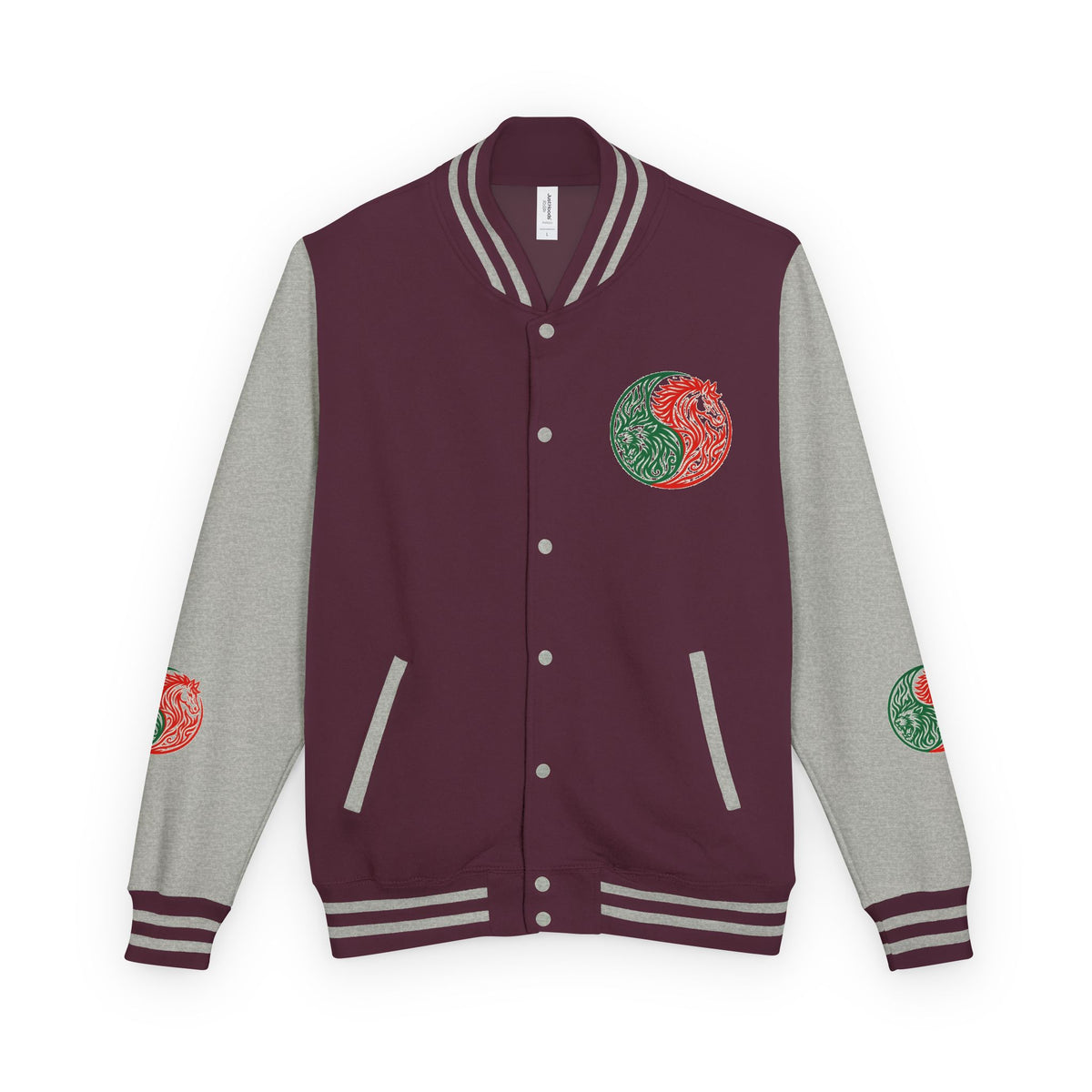 Yin Yang Floral Letterman Jacket — Peaceful & Sincere Varsity Jacket